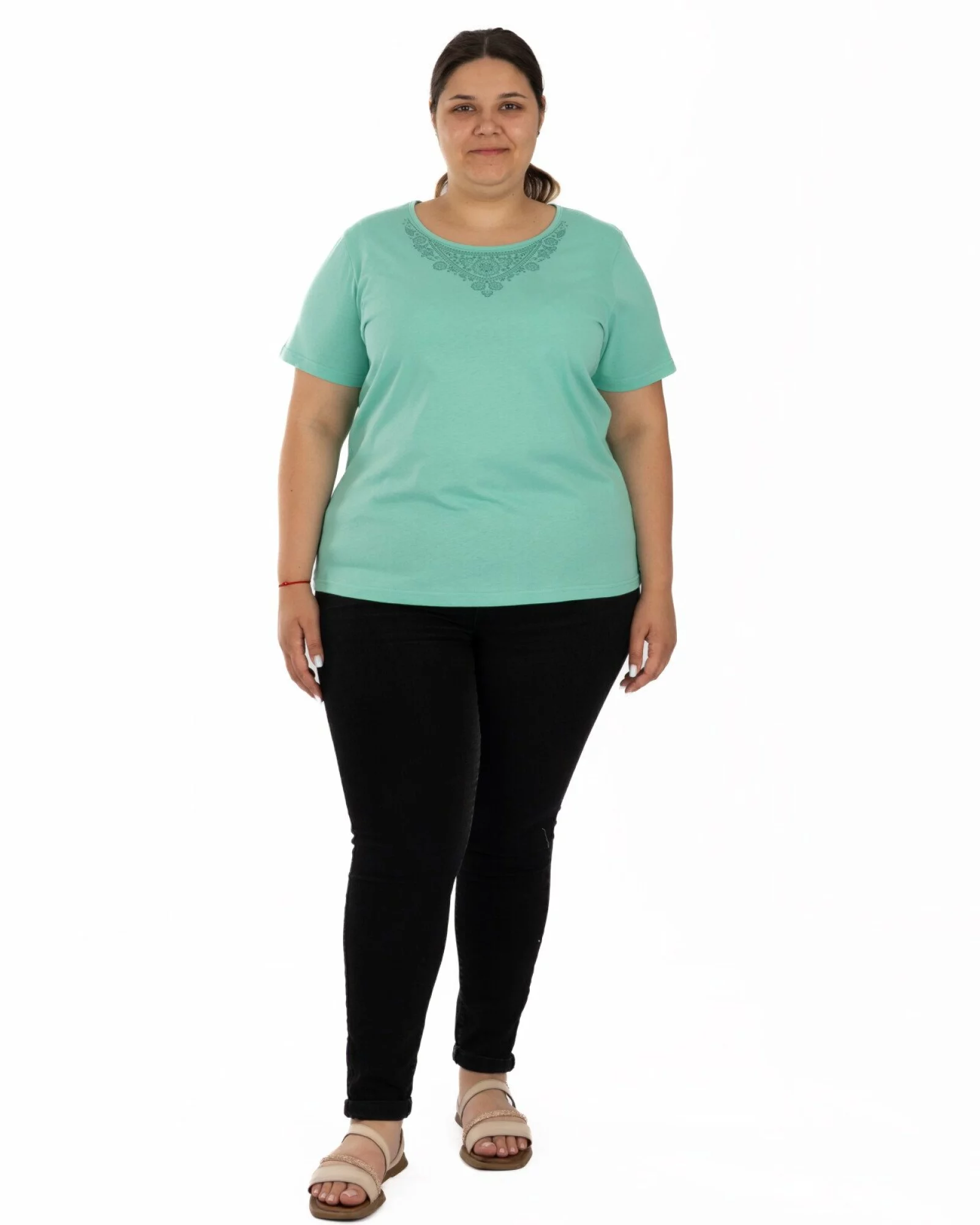 Tricou marimi mari verde din bumbac cu imprimeu