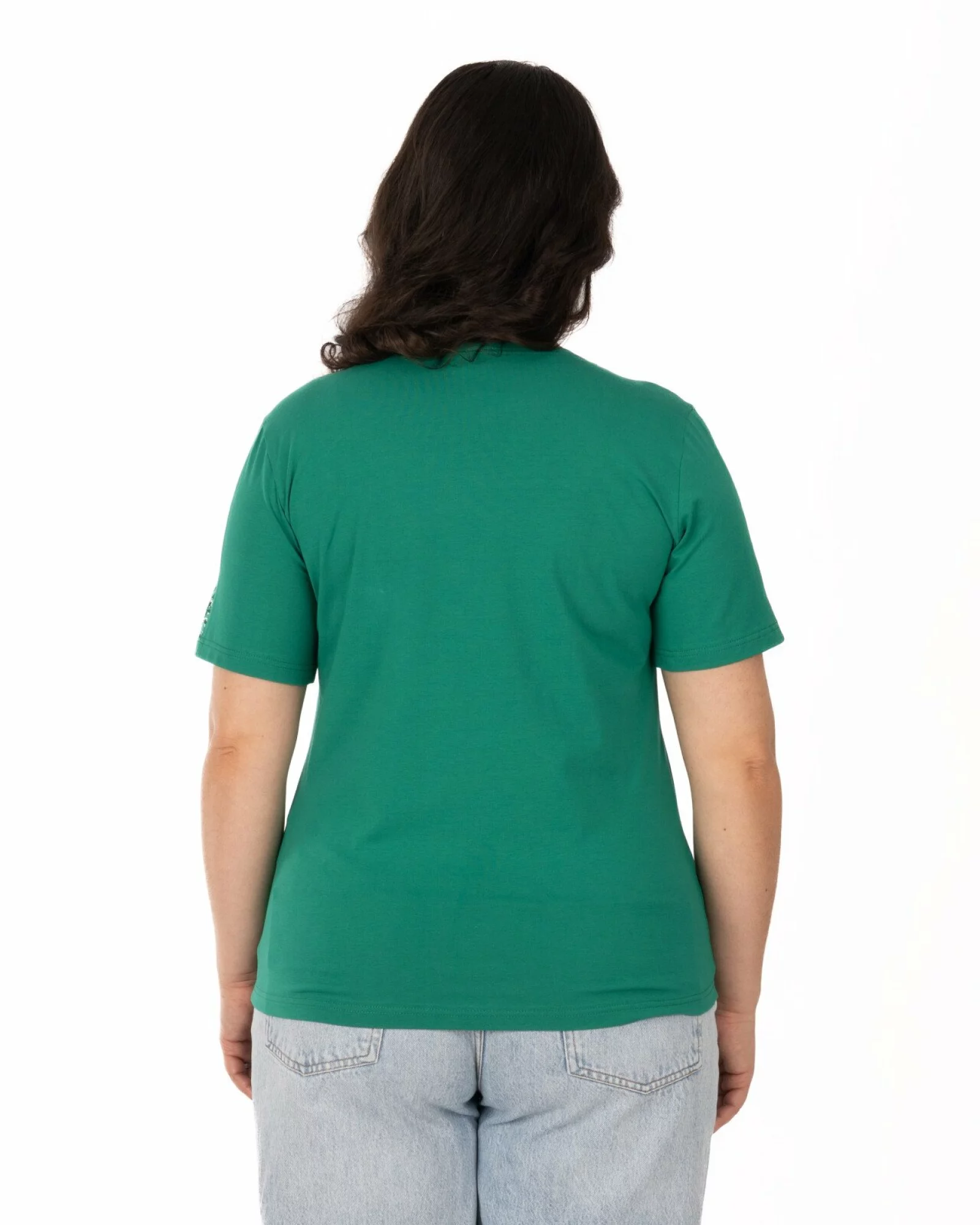 Tricou marimi mari verde din bumbac elastan cu dantelă