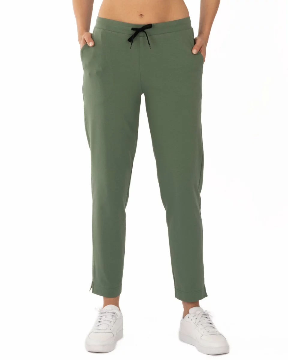Pantaloni oliv de vară conici 7/8 cu șliț lateral