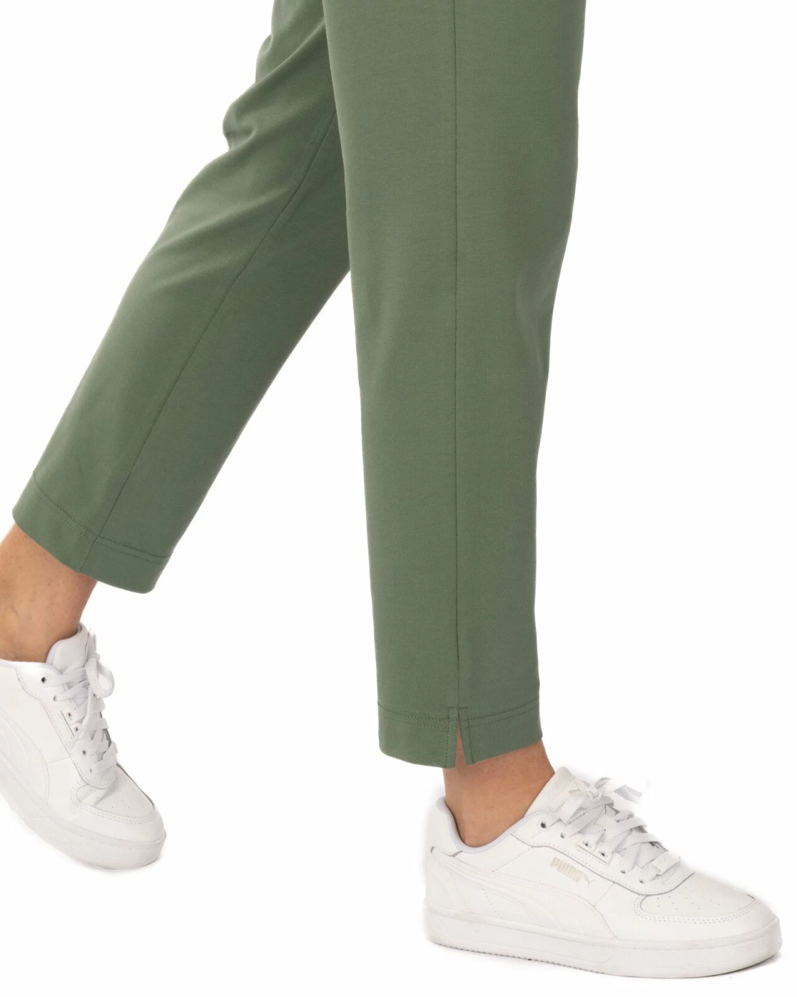 Pantaloni oliv de vară conici 7/8 cu șliț lateral