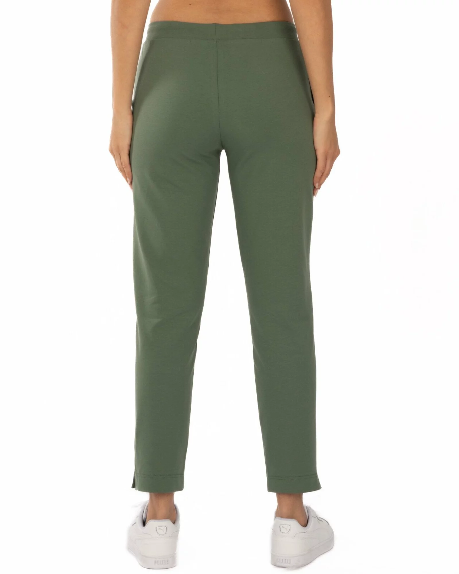 Pantaloni oliv de vară conici 7/8 cu șliț lateral