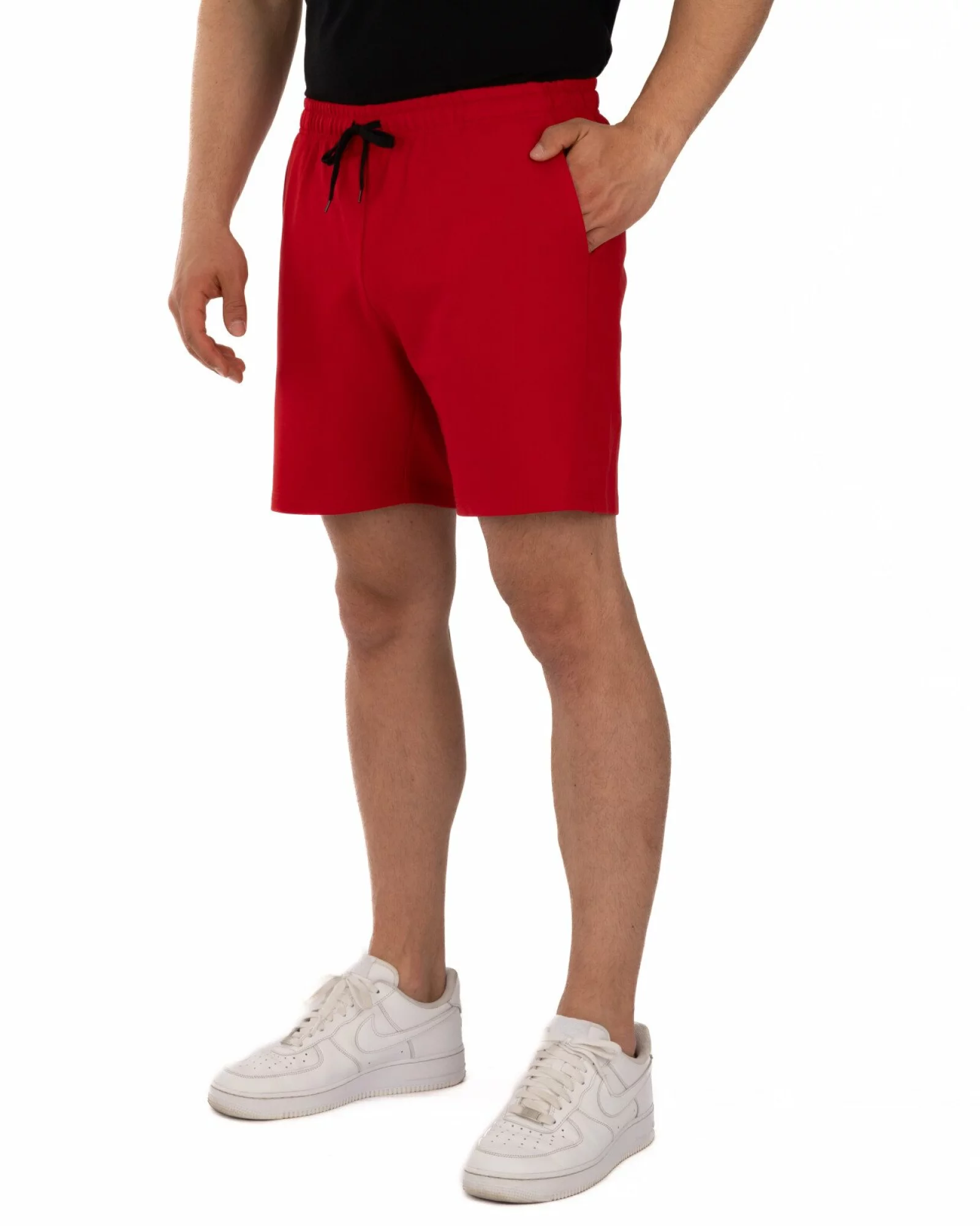 Pantaloni scurți roșii buzunare oblice