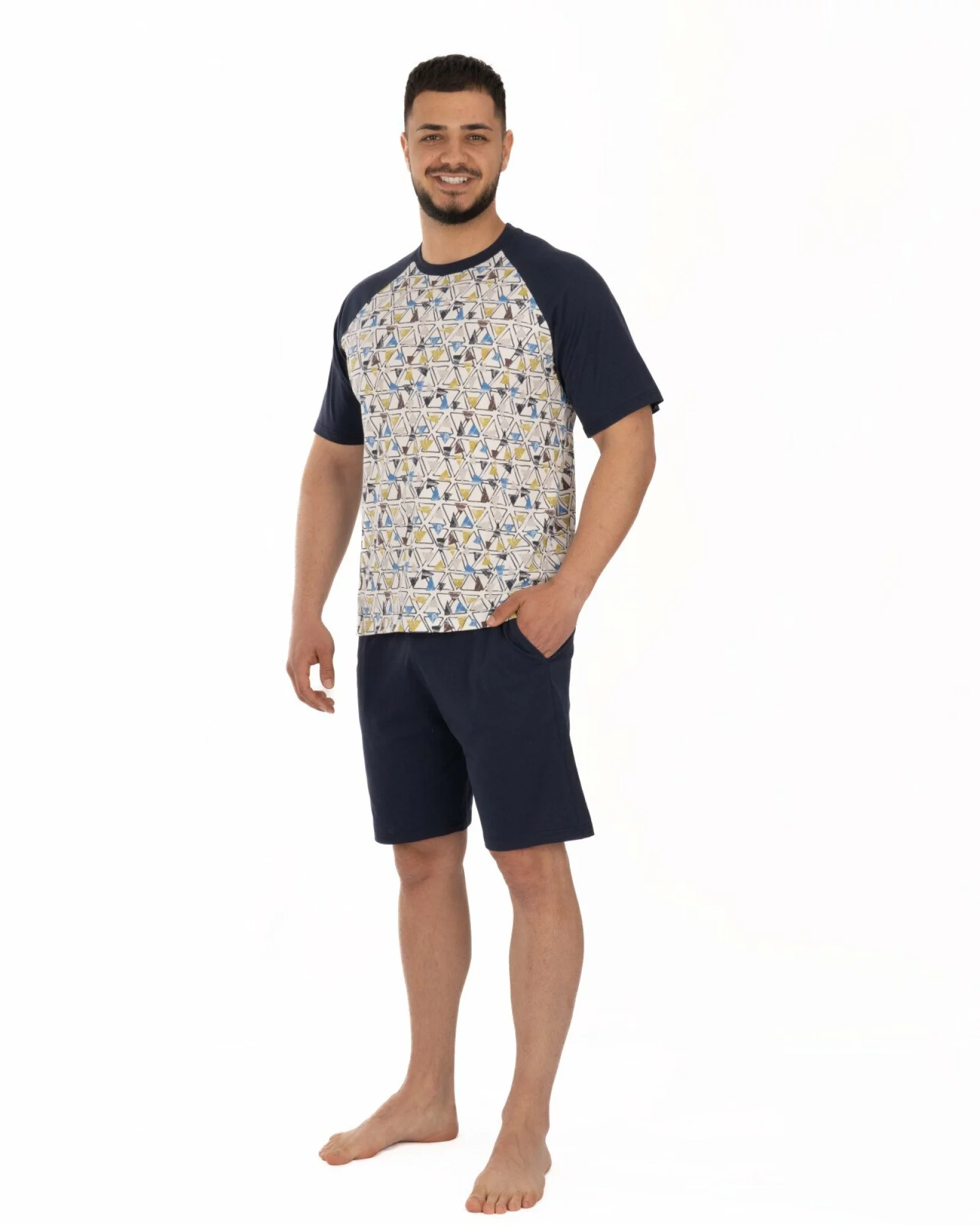 Pijama albastră din bumbac ușor, model raglan