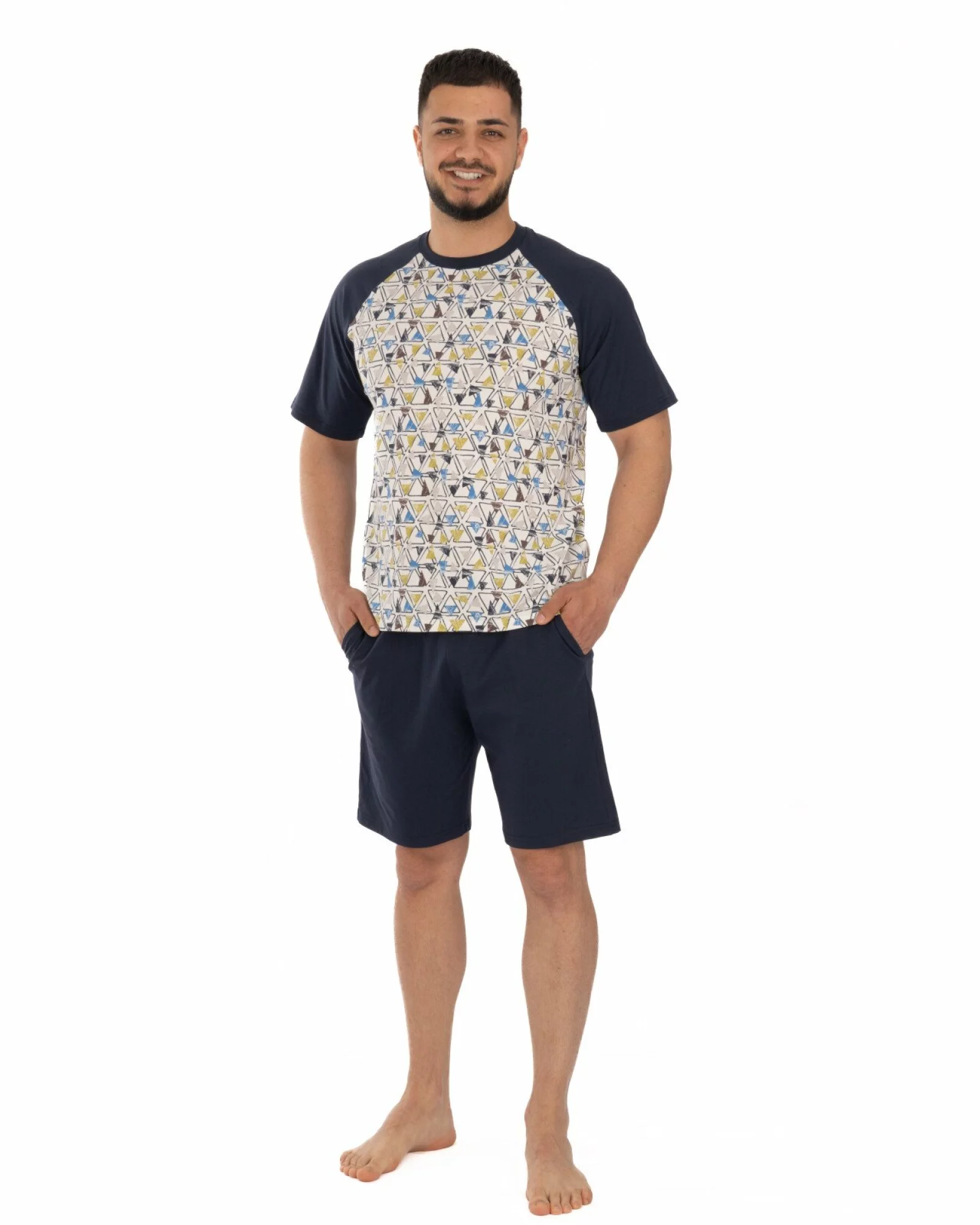 Pijama albastră din bumbac ușor, model raglan