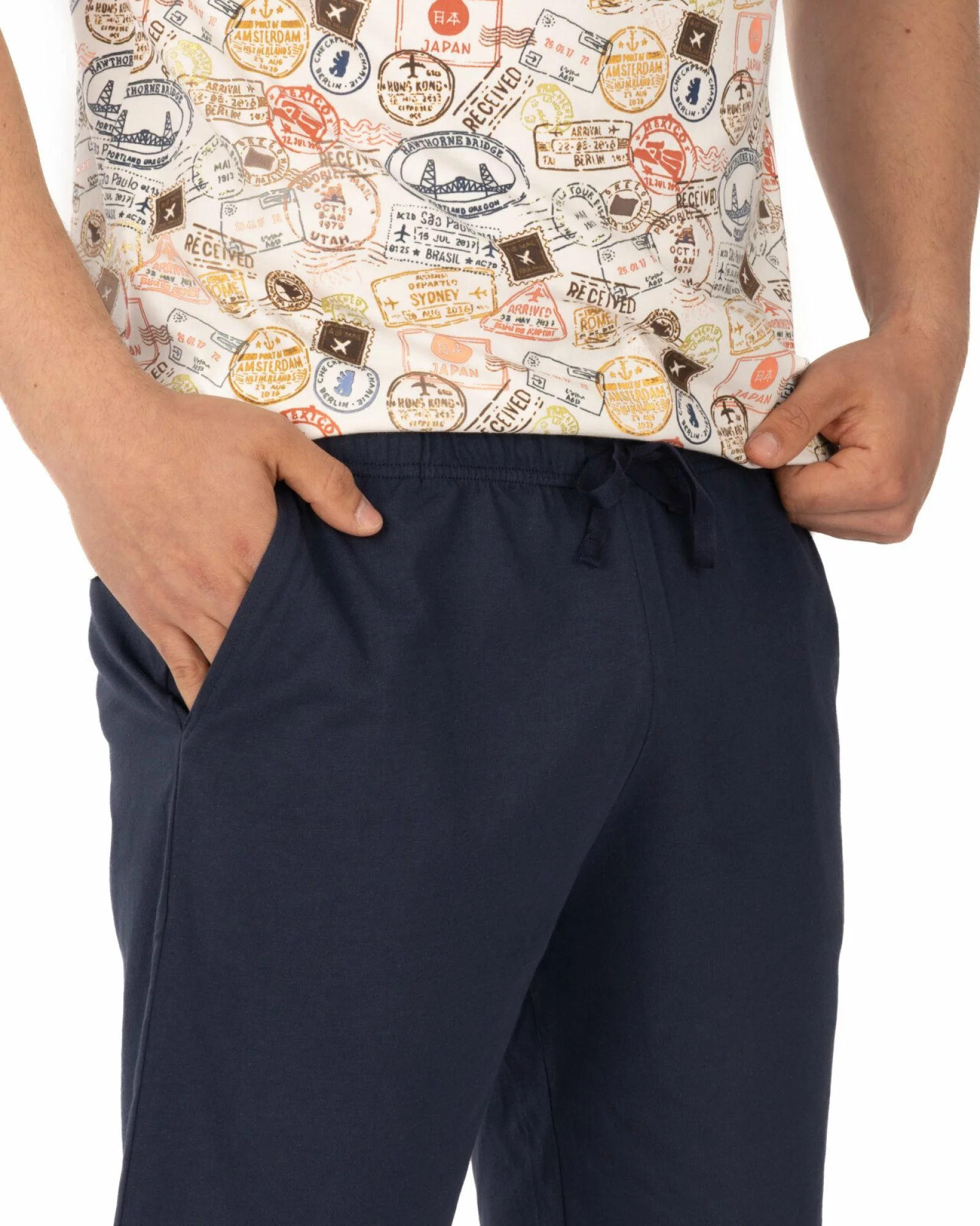Pijama bleumarin bumbac ușor, model raglan