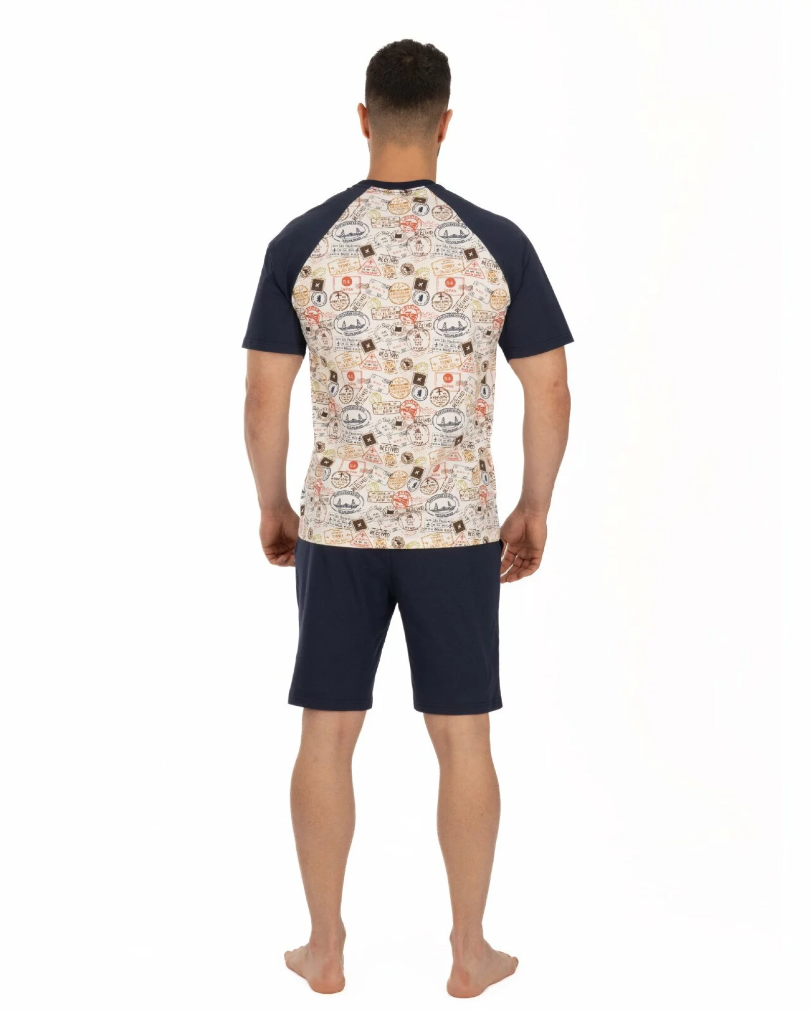 Pijama bleumarin bumbac ușor, model raglan