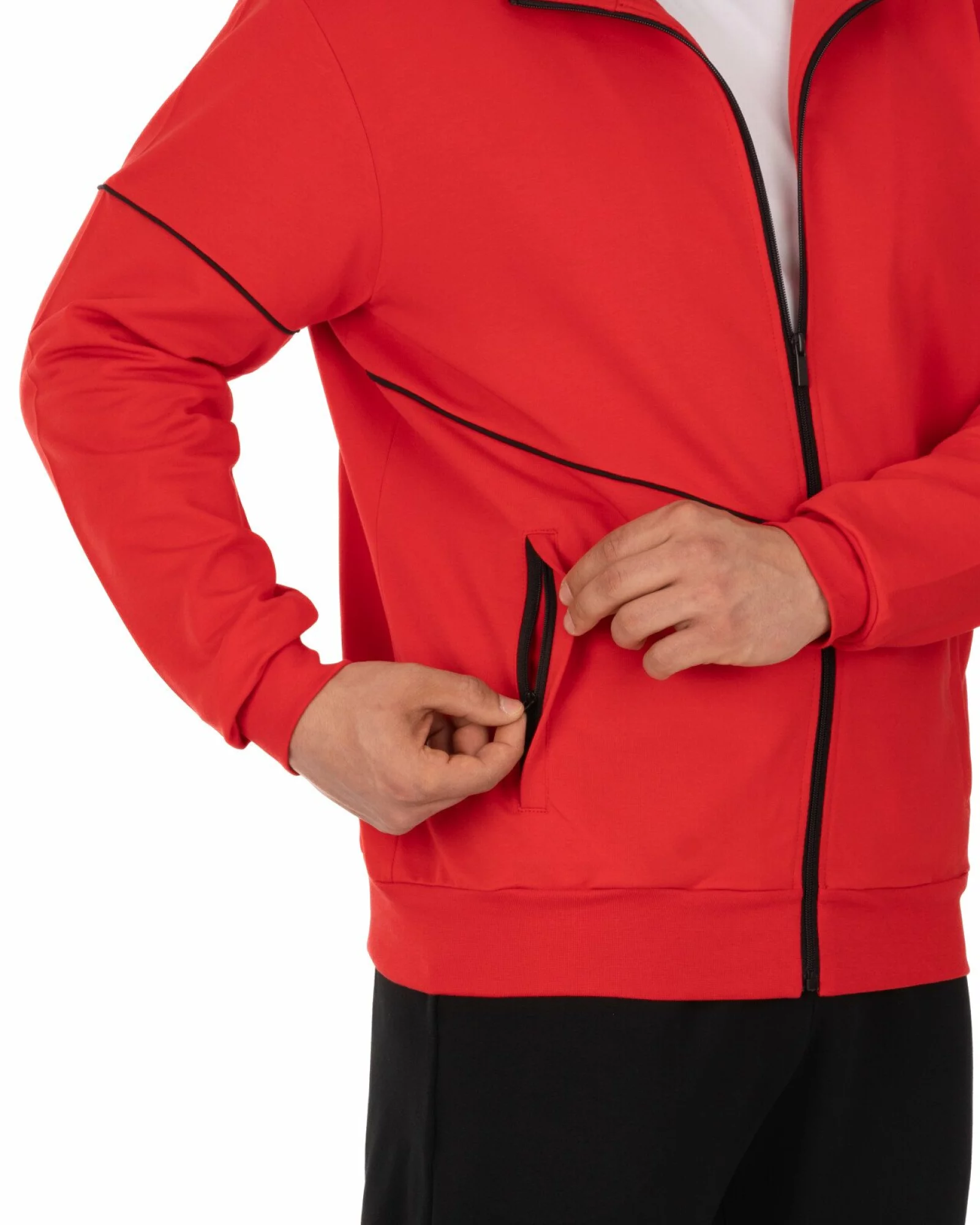 Trening roșu-negru bumbac elastan linii contrast dinamice