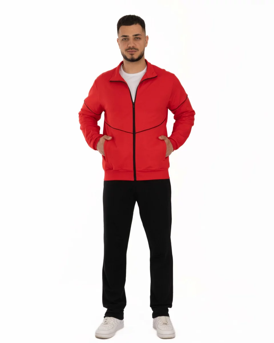 Trening roșu-negru bumbac elastan linii contrast dinamice