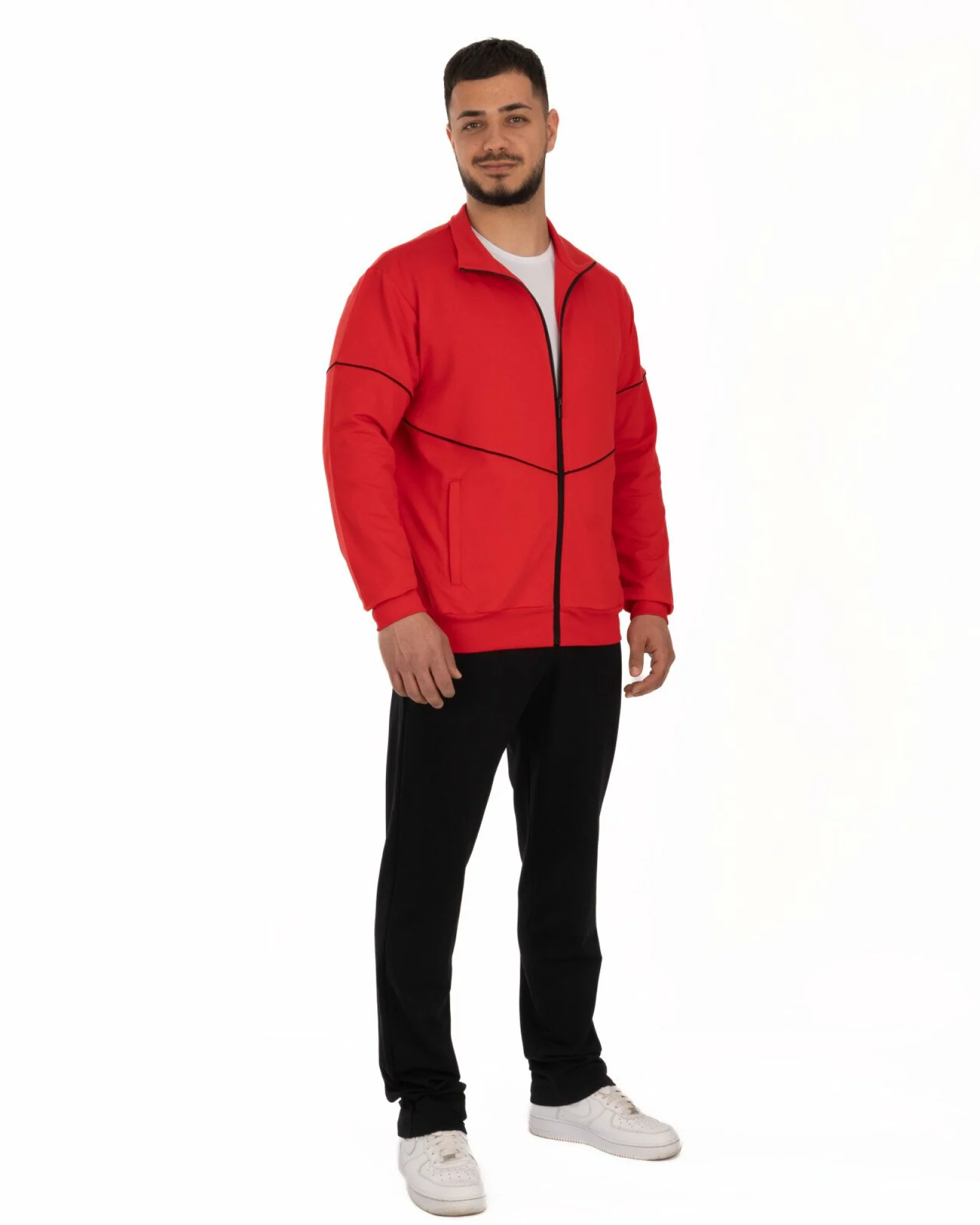 Trening roșu-negru bumbac elastan linii contrast dinamice