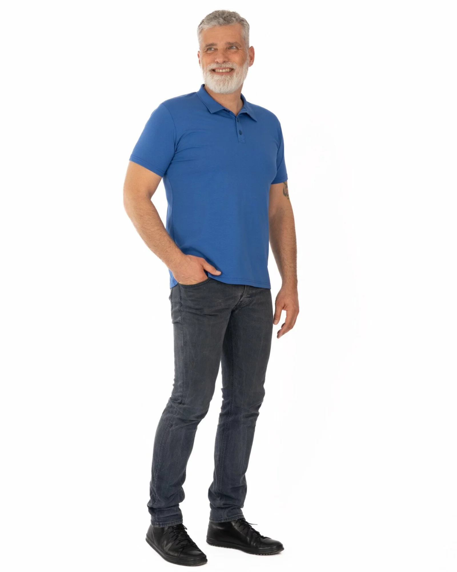 Tricou polo albastru royal bumbac elastan