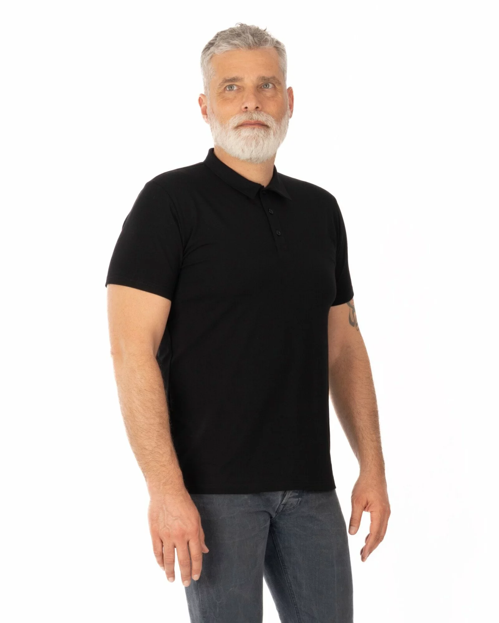 Tricou polo negru bumbac elastan