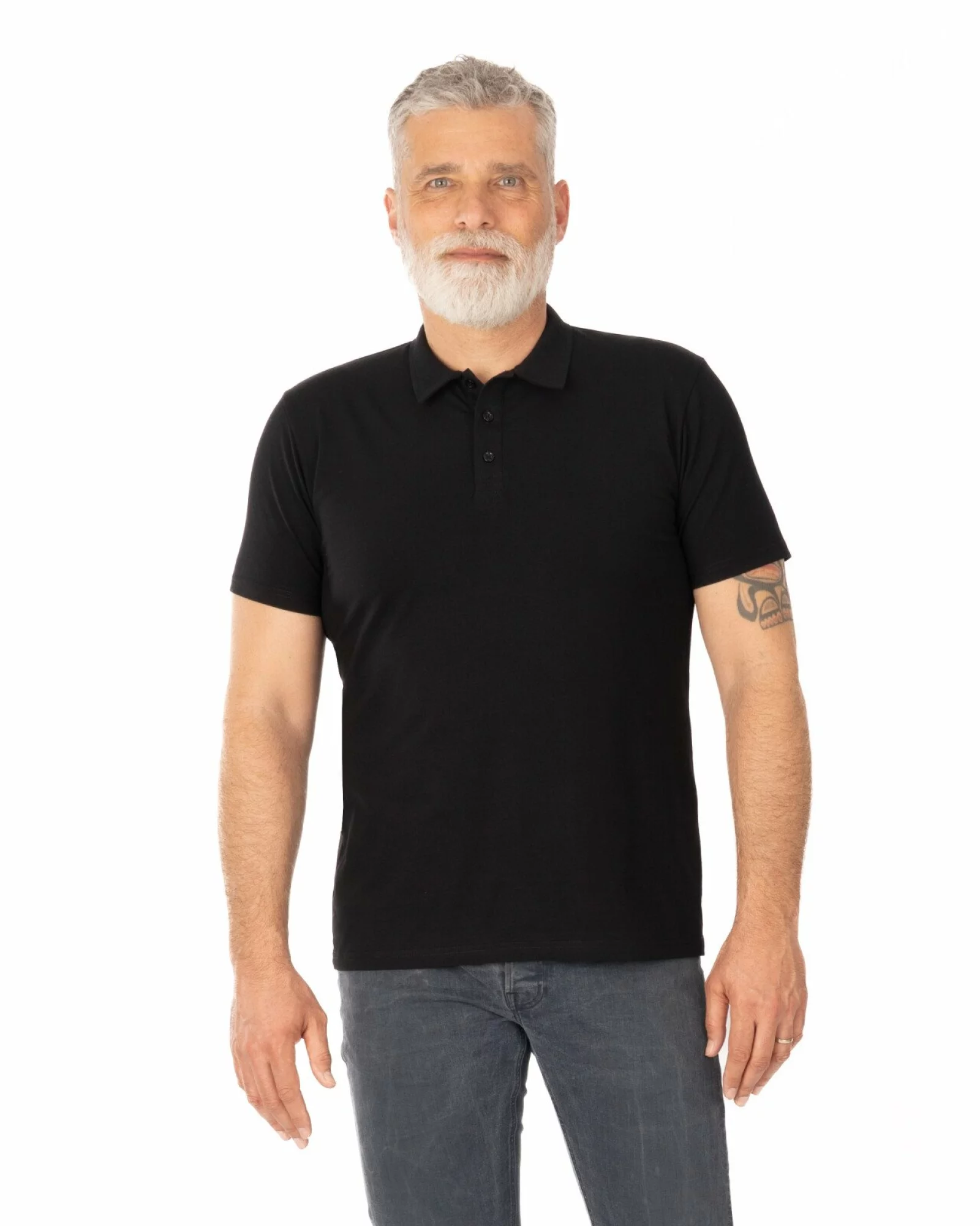 Tricou polo negru bumbac elastan