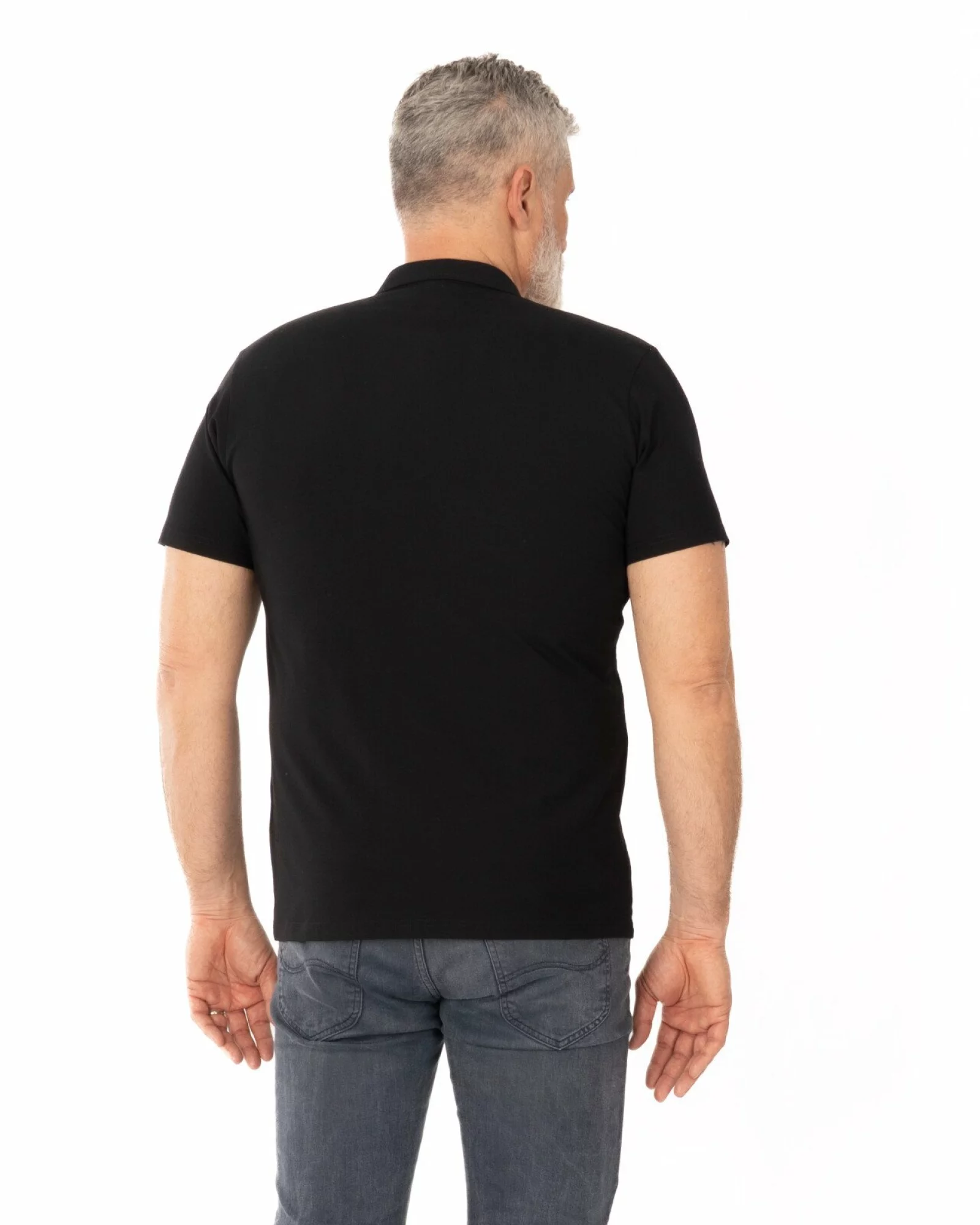 Tricou polo negru bumbac elastan