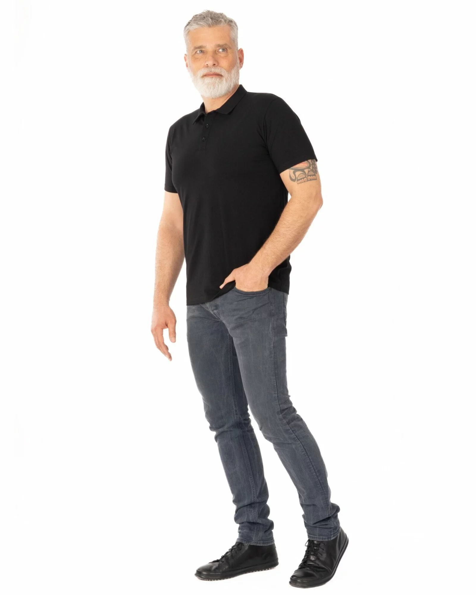 Tricou polo negru bumbac elastan