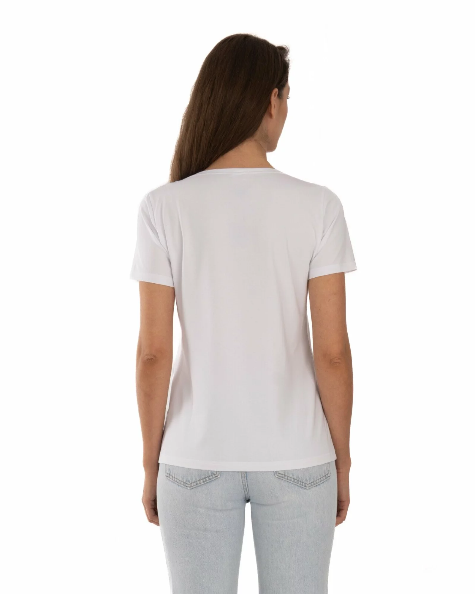Tricou alb din bumbac elastan cu decolteu conturat deschis