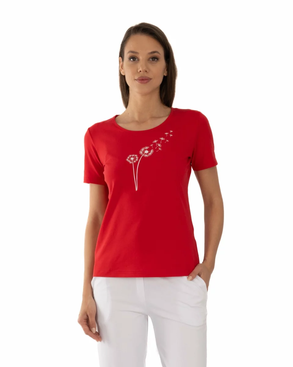 Tricou roșu bumbac elastan Semințe de păpădie
