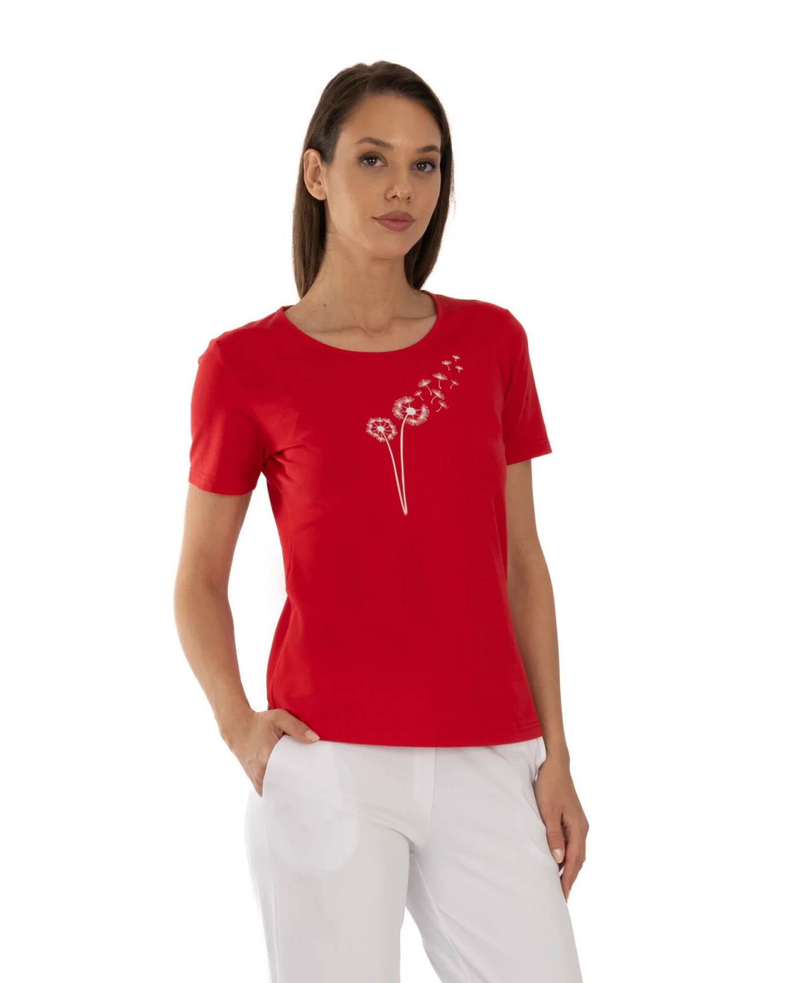 Tricou roșu bumbac elastan Semințe de păpădie