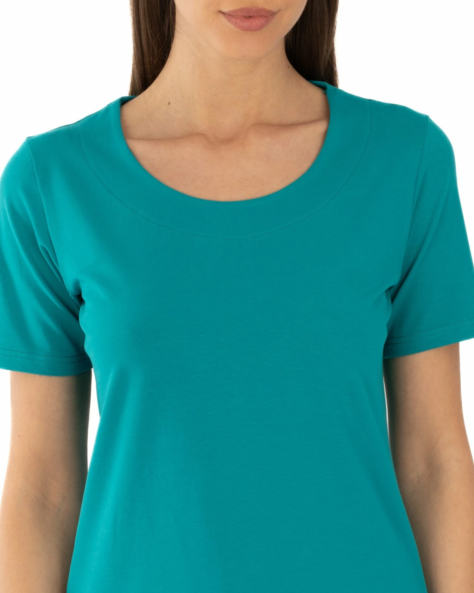 Tricou turcoaz din bumbac elastan cu decolteu conturat