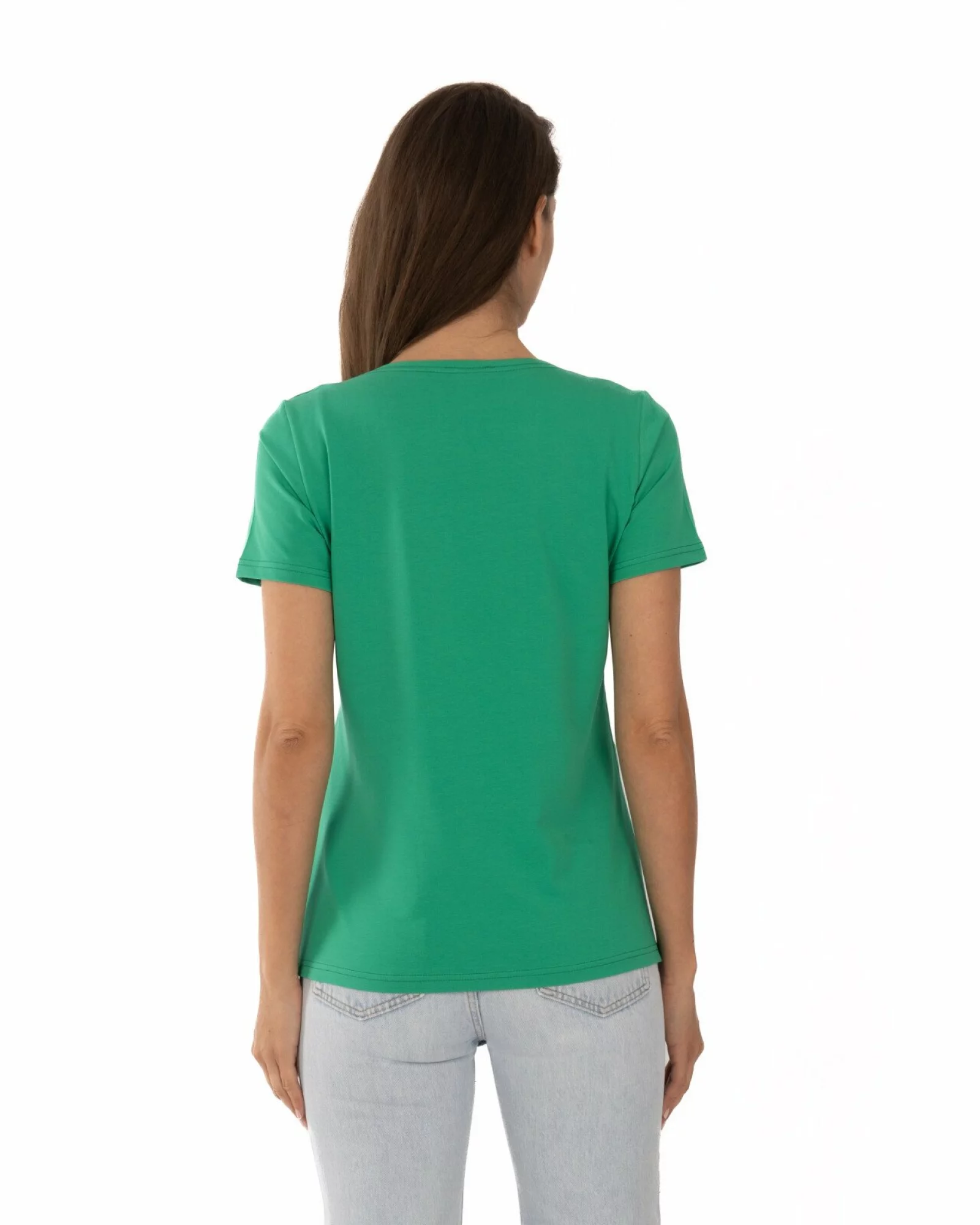 Tricou verde din bumbac elastan cu decolteu conturat deschis