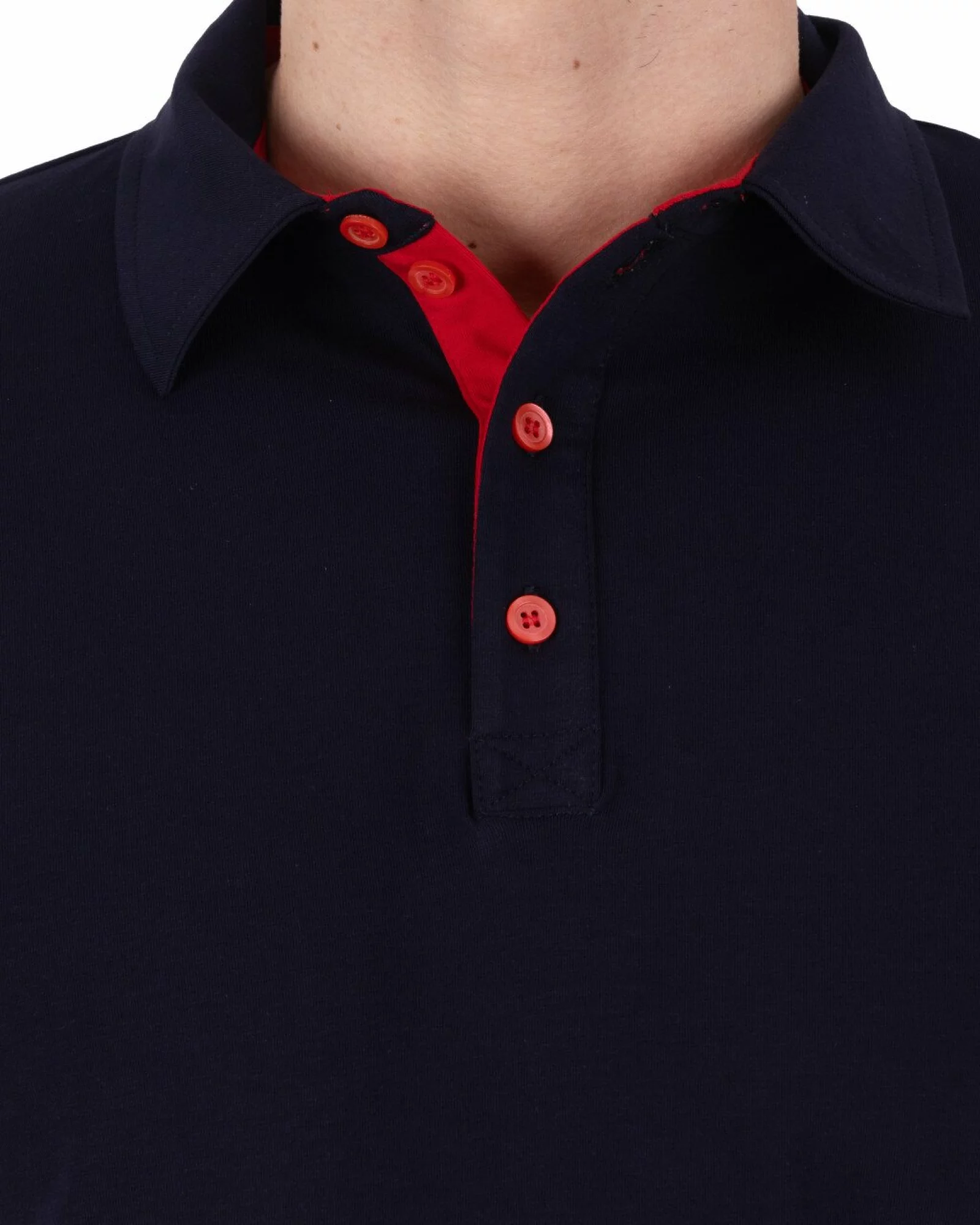 Tricou polo bleumarin bumbac elastan cu detalii contrast