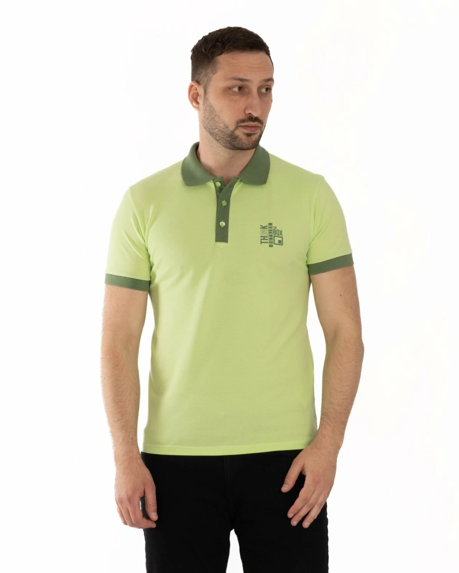 Tricou polo pique clasic verde lime contrast