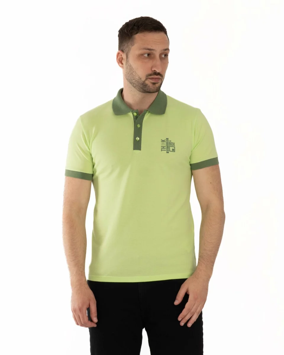 Tricou polo pique clasic verde lime contrast