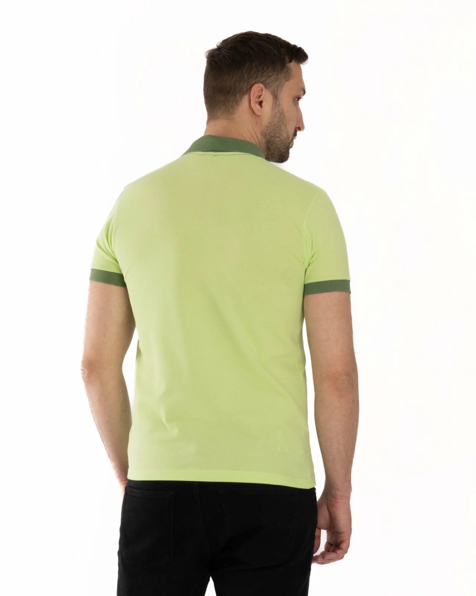 Tricou polo pique clasic verde lime contrast