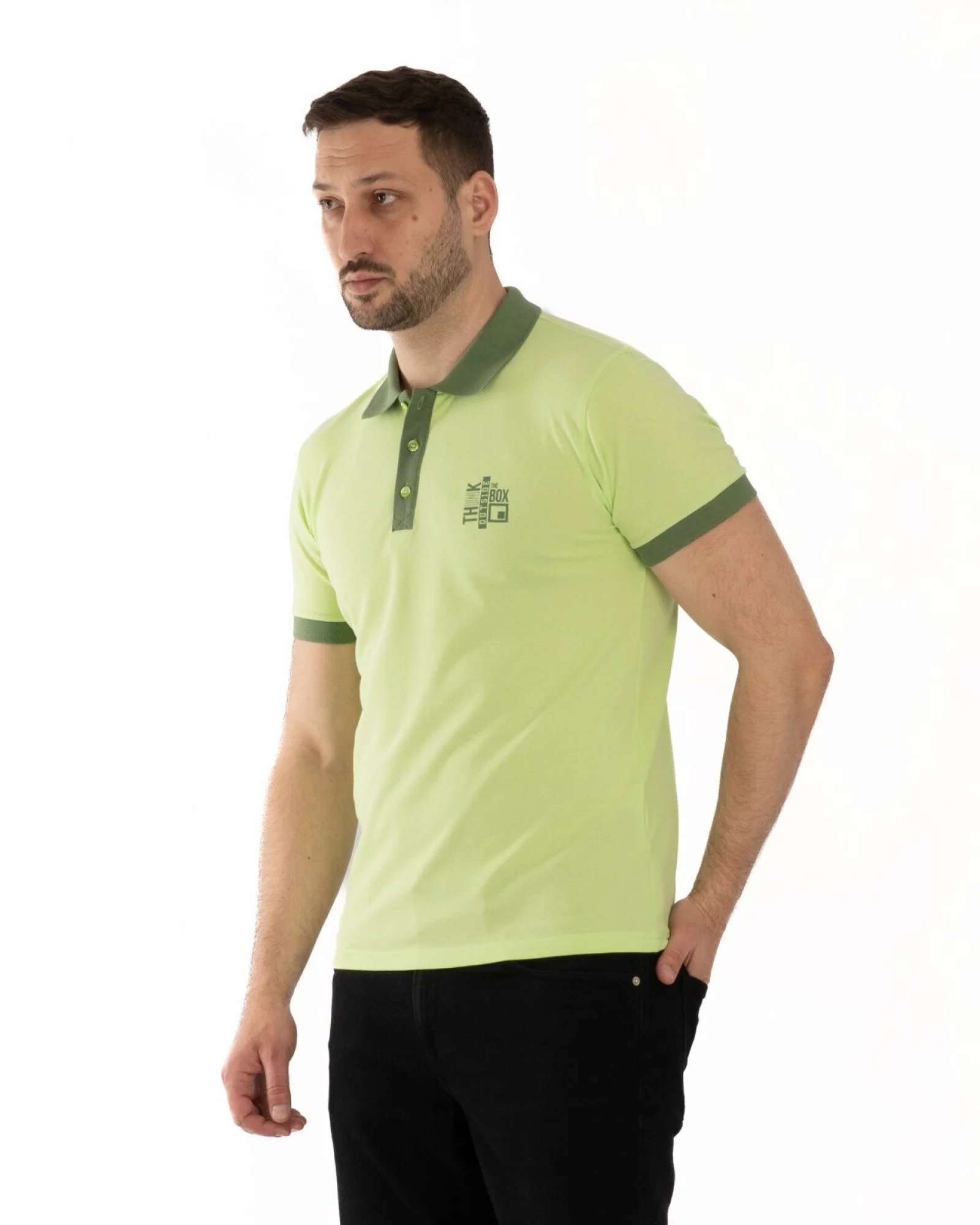 Tricou polo pique clasic verde lime contrast