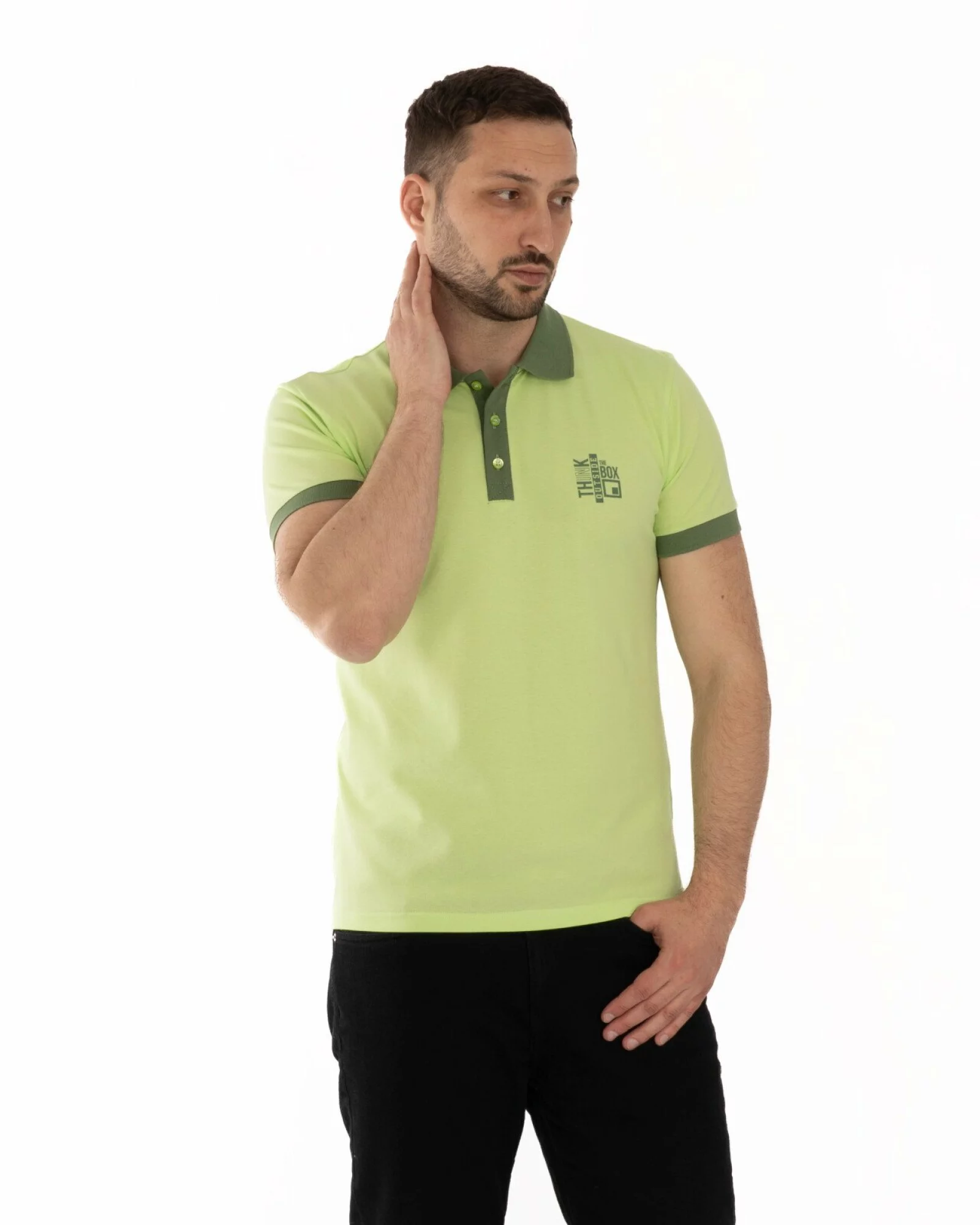 Tricou polo pique clasic verde lime contrast
