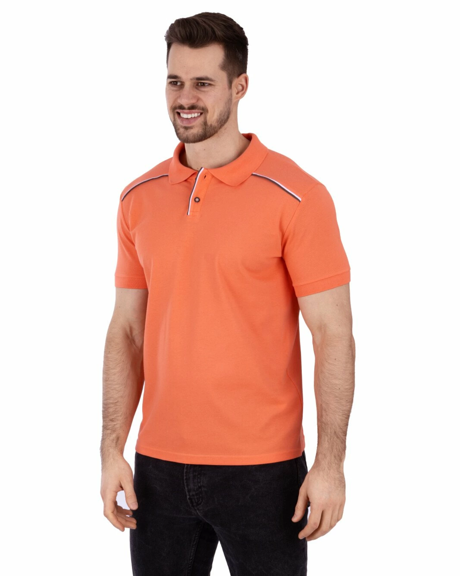 Tricou polo pique coral cu linii contrastante