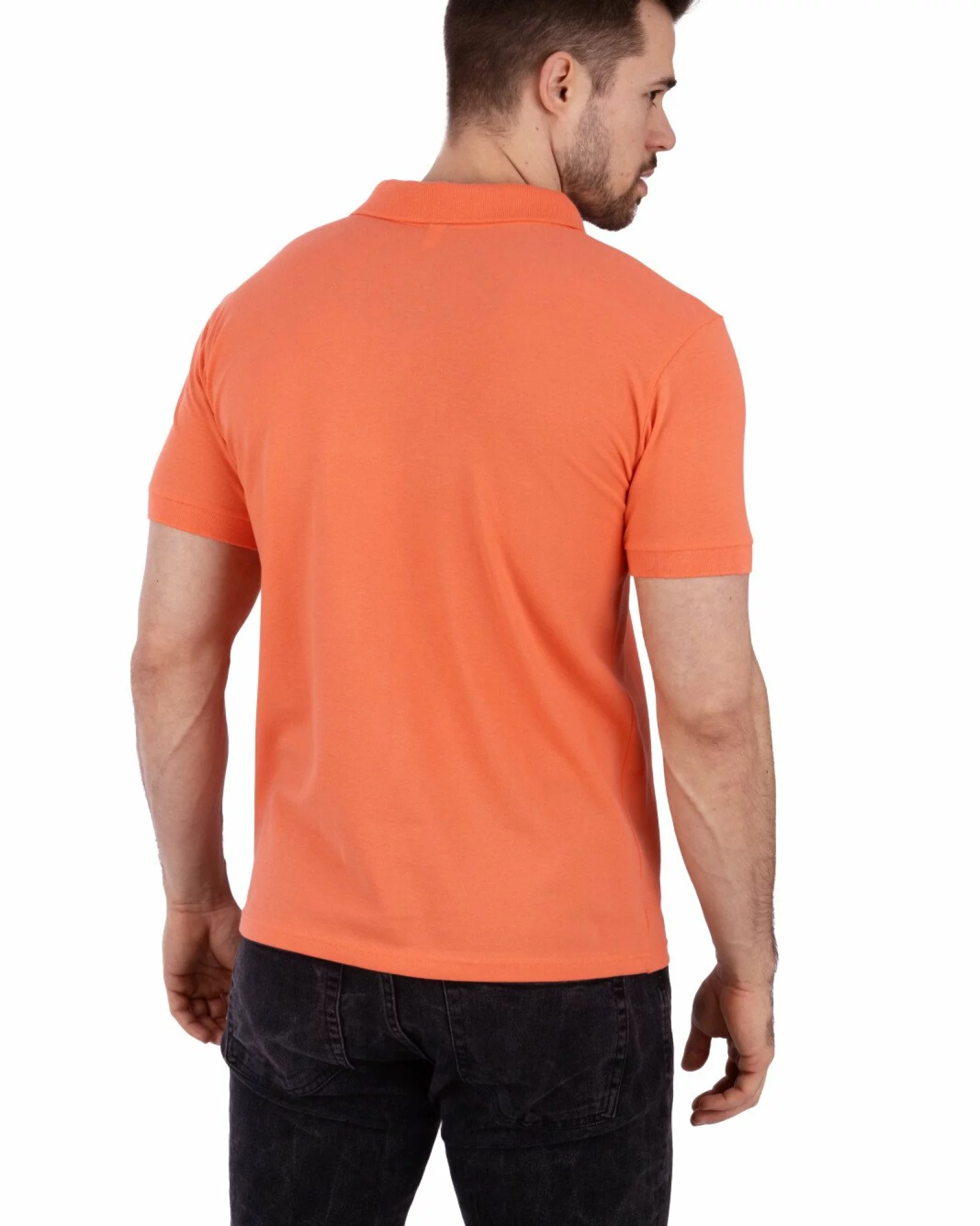 Tricou polo pique coral cu linii contrastante