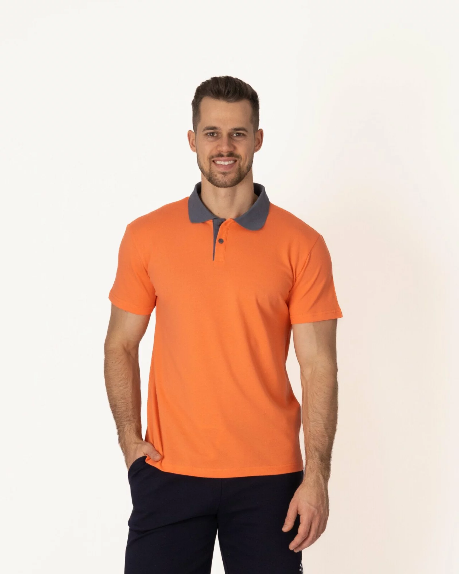 Tricou polo pique portocaliu detalii contrast