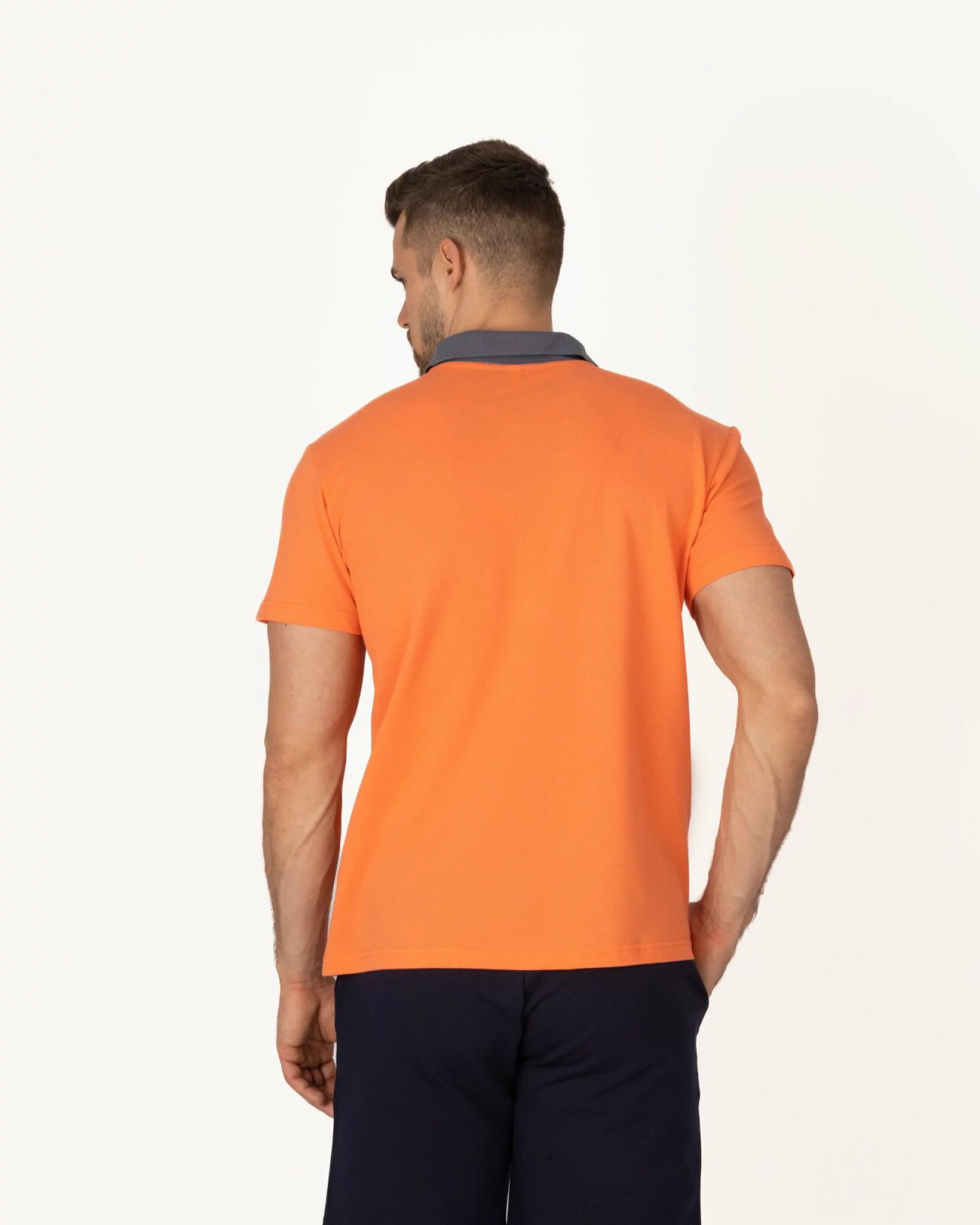 Tricou polo pique portocaliu detalii contrast