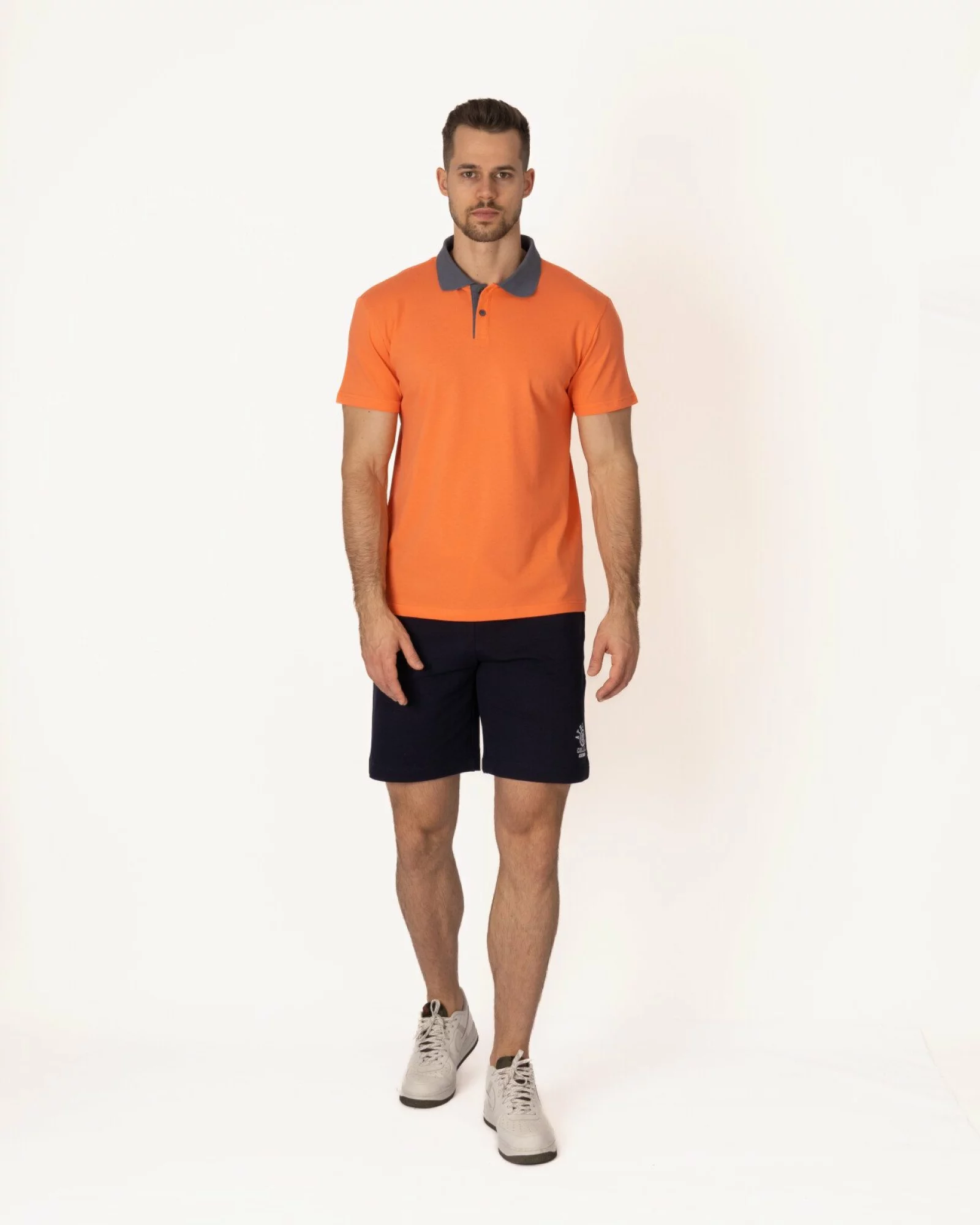 Tricou polo pique portocaliu detalii contrast