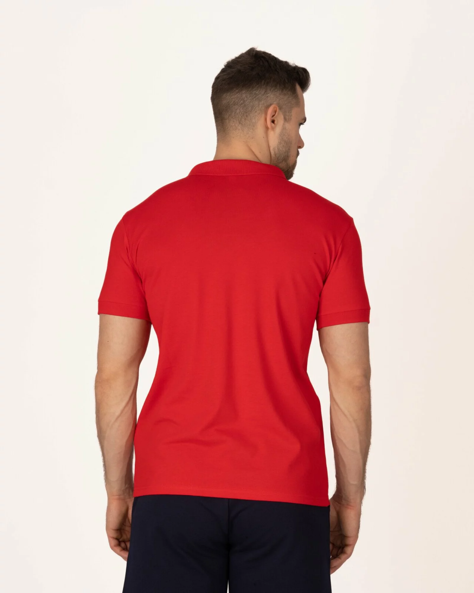 Tricou polo pique roșu cu linii contrastante