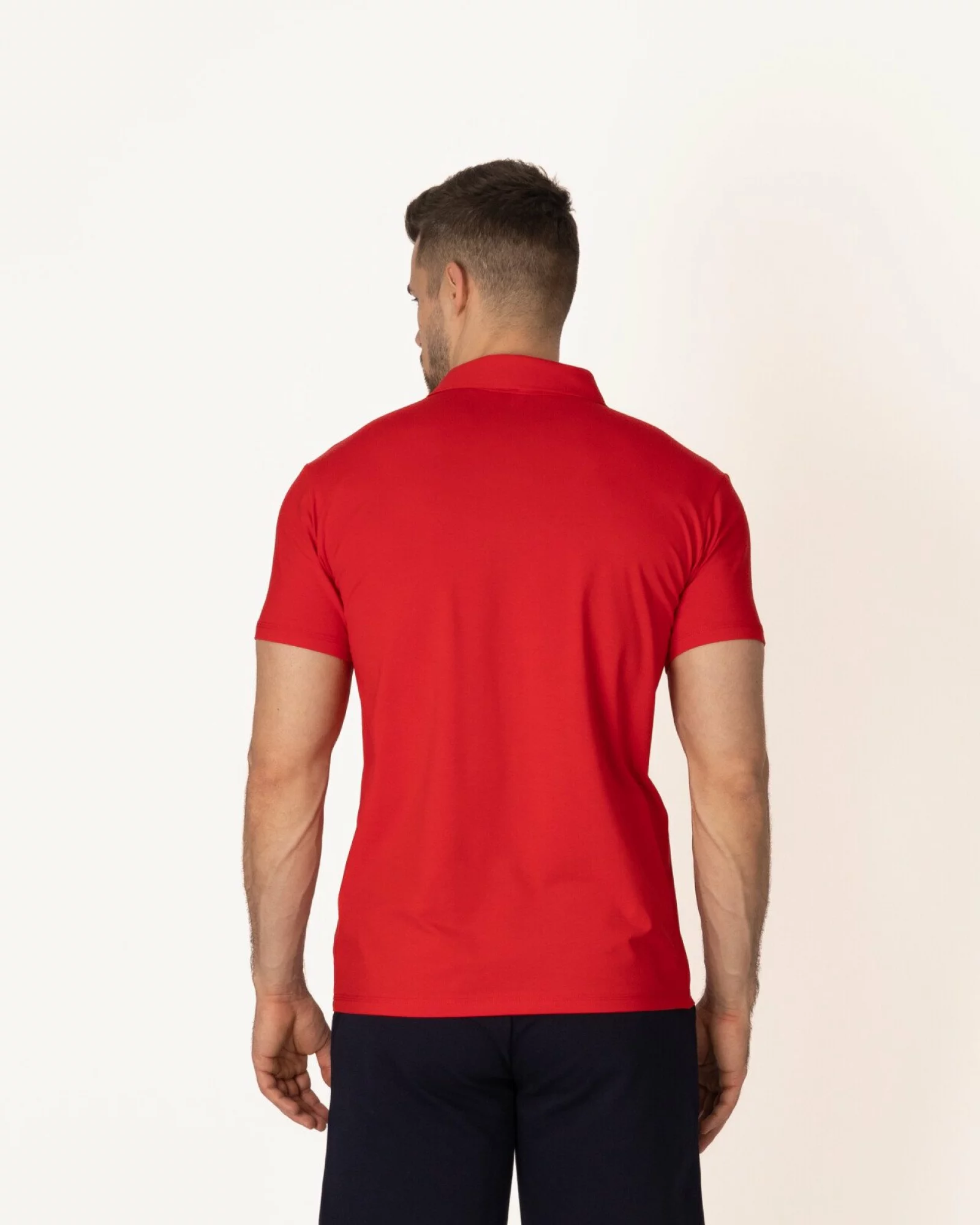 Tricou polo roșu bumbac elastan cu detalii contrast