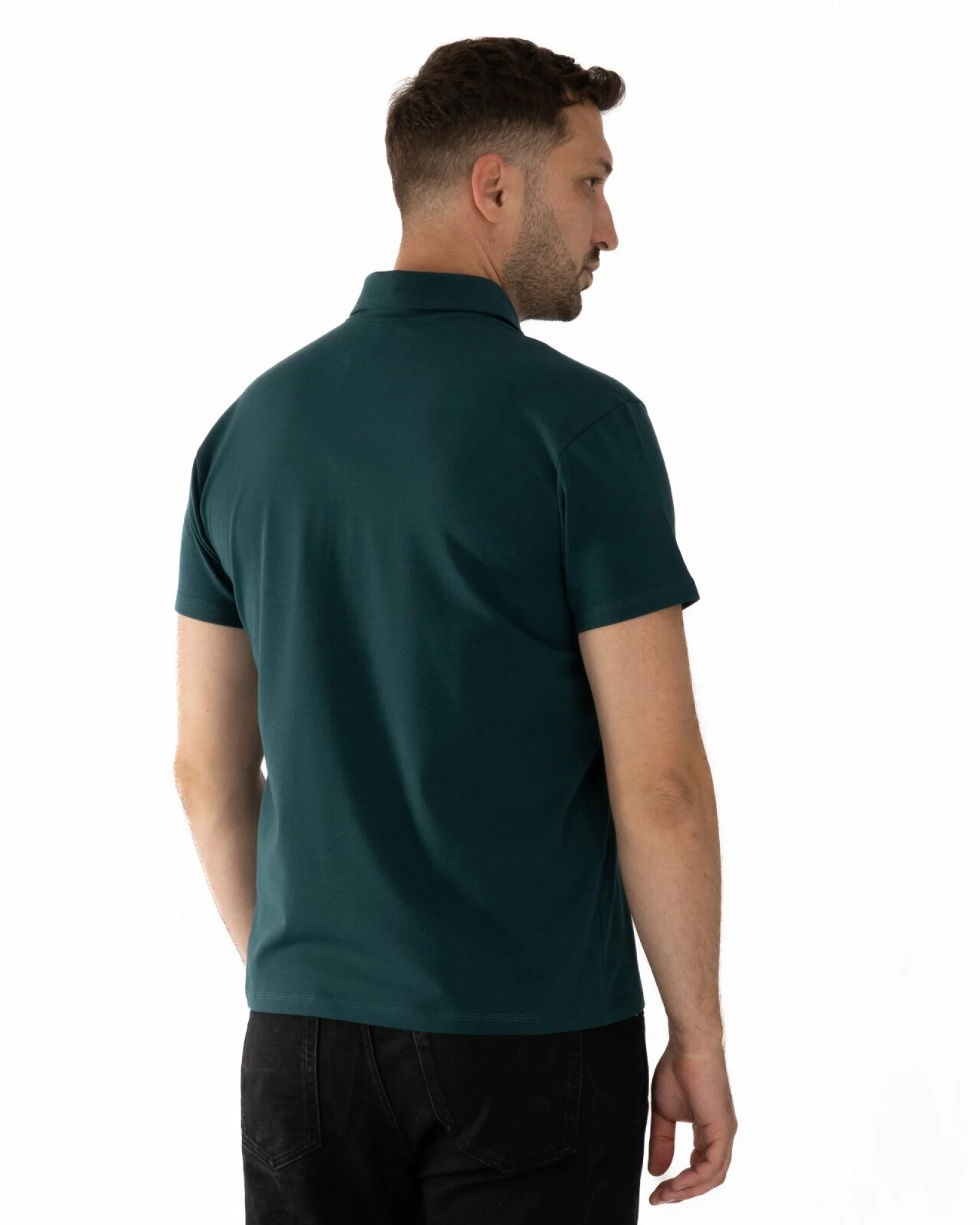 Tricou polo verde bumbac elastan cu detalii contrast