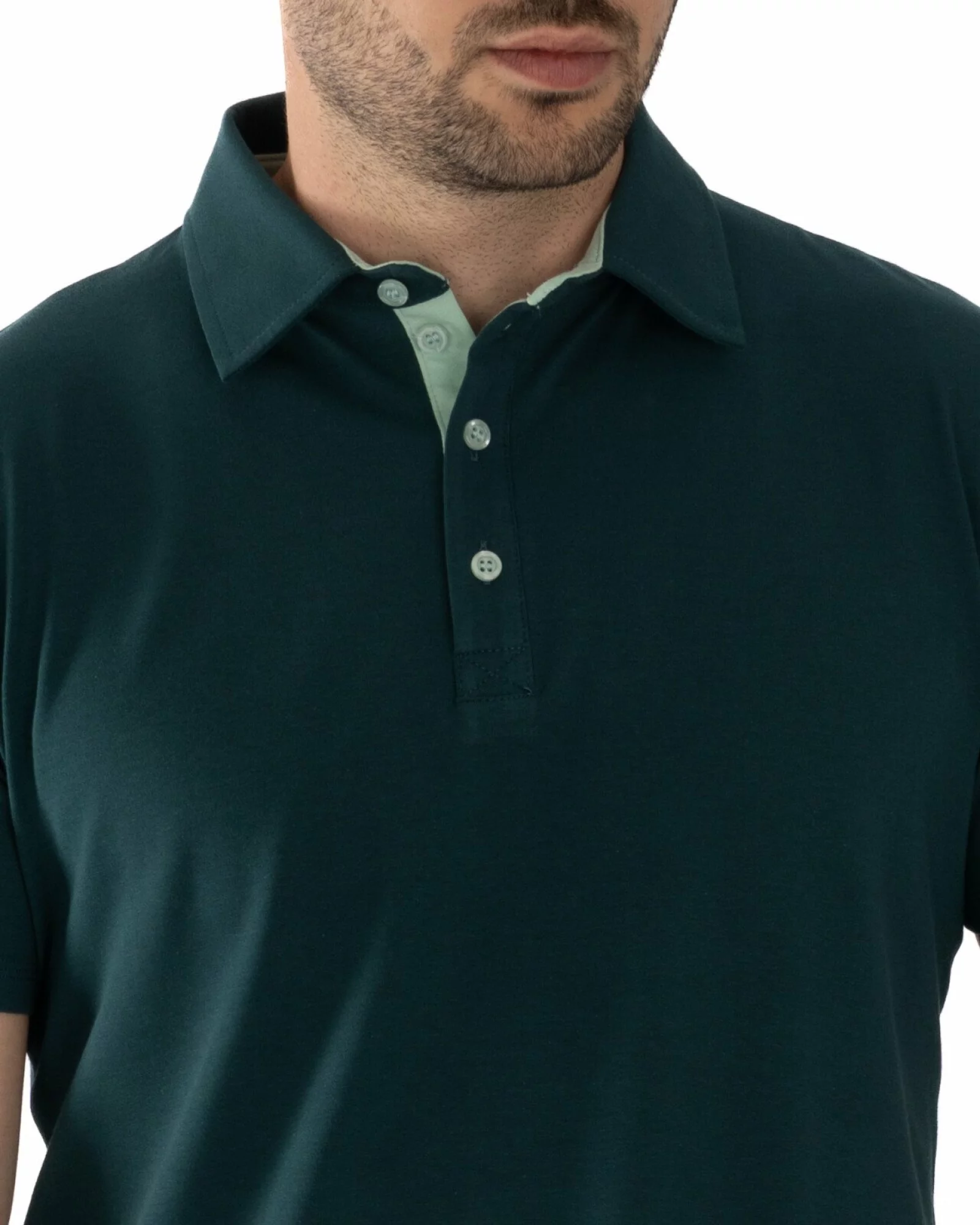 Tricou polo verde bumbac elastan cu detalii contrast
