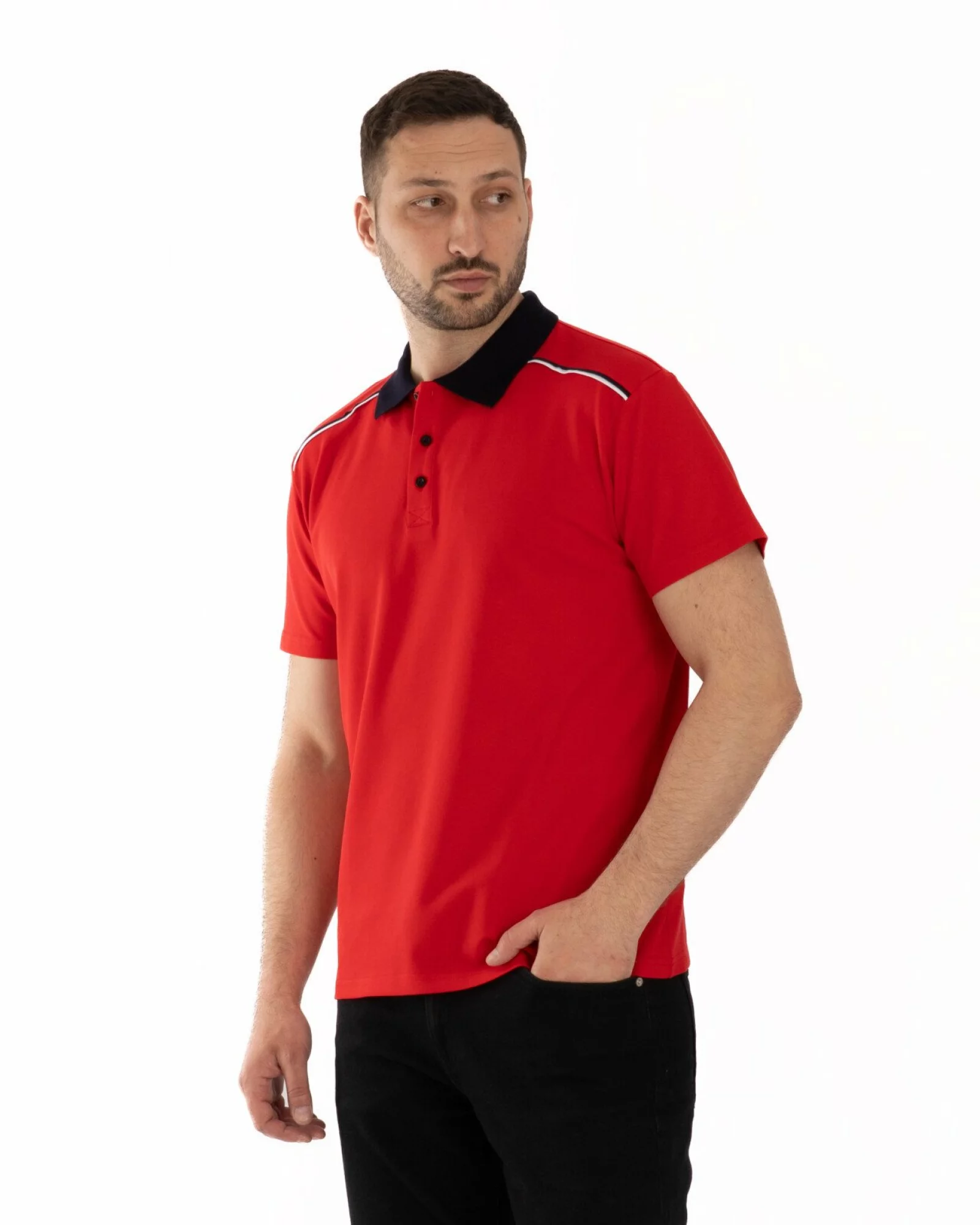 Tricou polo pique roșu detalii contrast