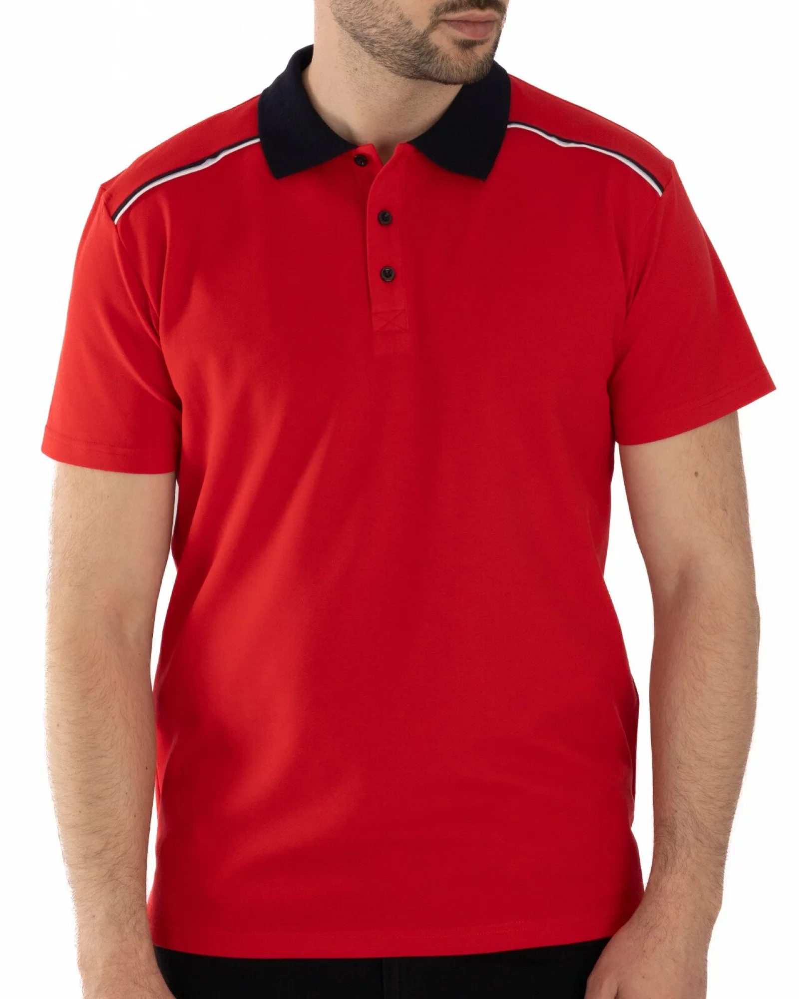 Tricou polo pique roșu detalii contrast