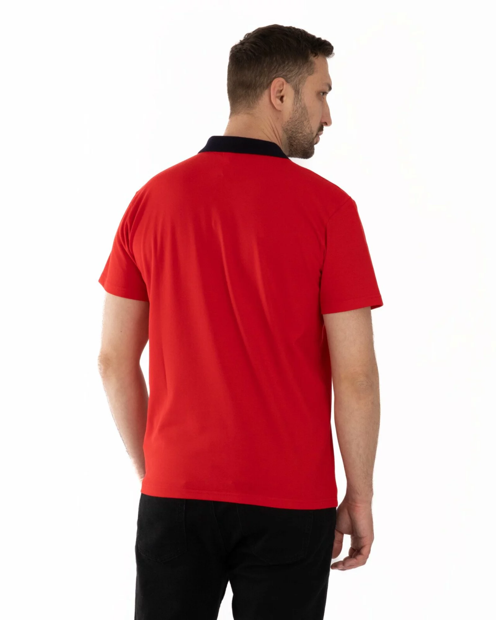 Tricou polo pique roșu detalii contrast