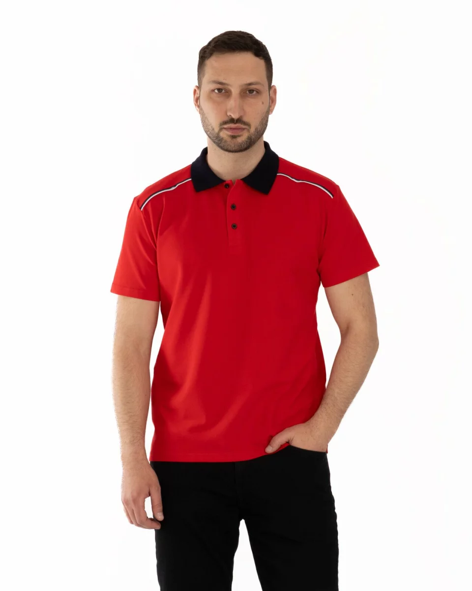 Tricou polo pique roșu detalii contrast