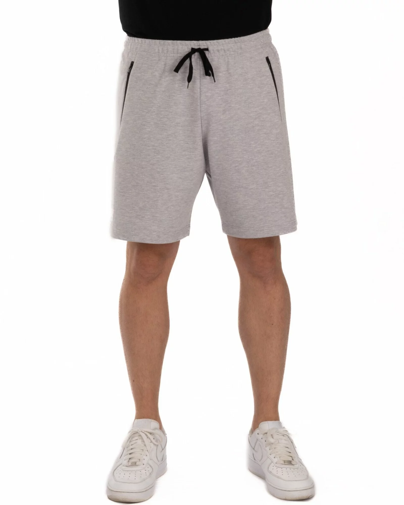 Pantaloni scurți gri melanj fermoare contrast