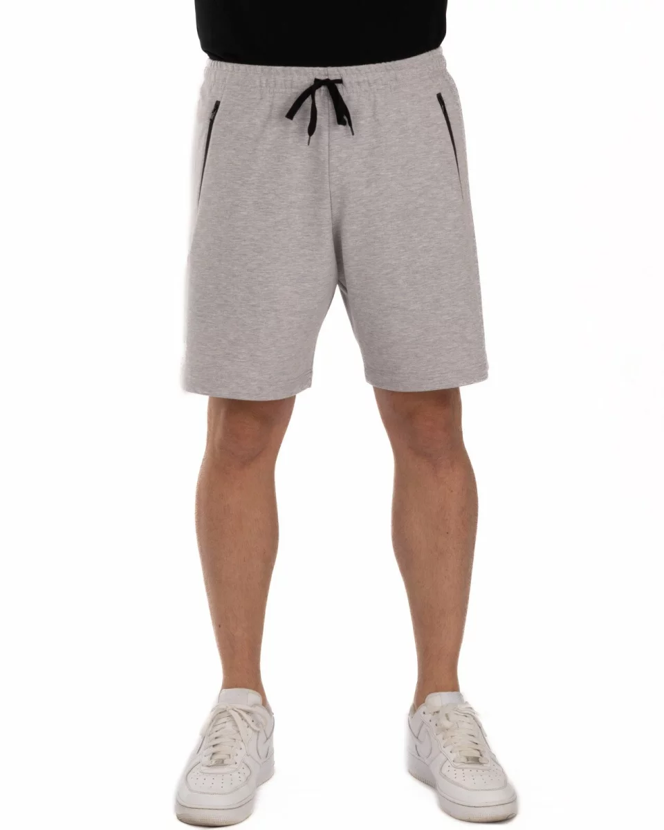 Pantaloni scurți gri melanj fermoare contrast