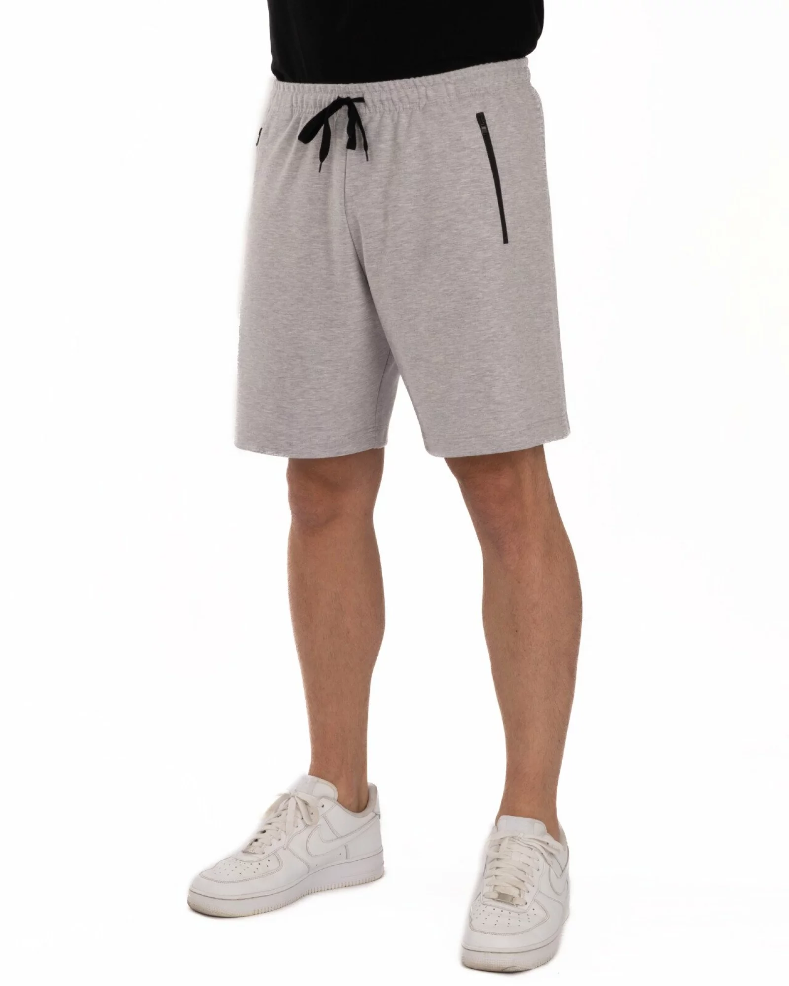 Pantaloni scurți gri melanj fermoare contrast