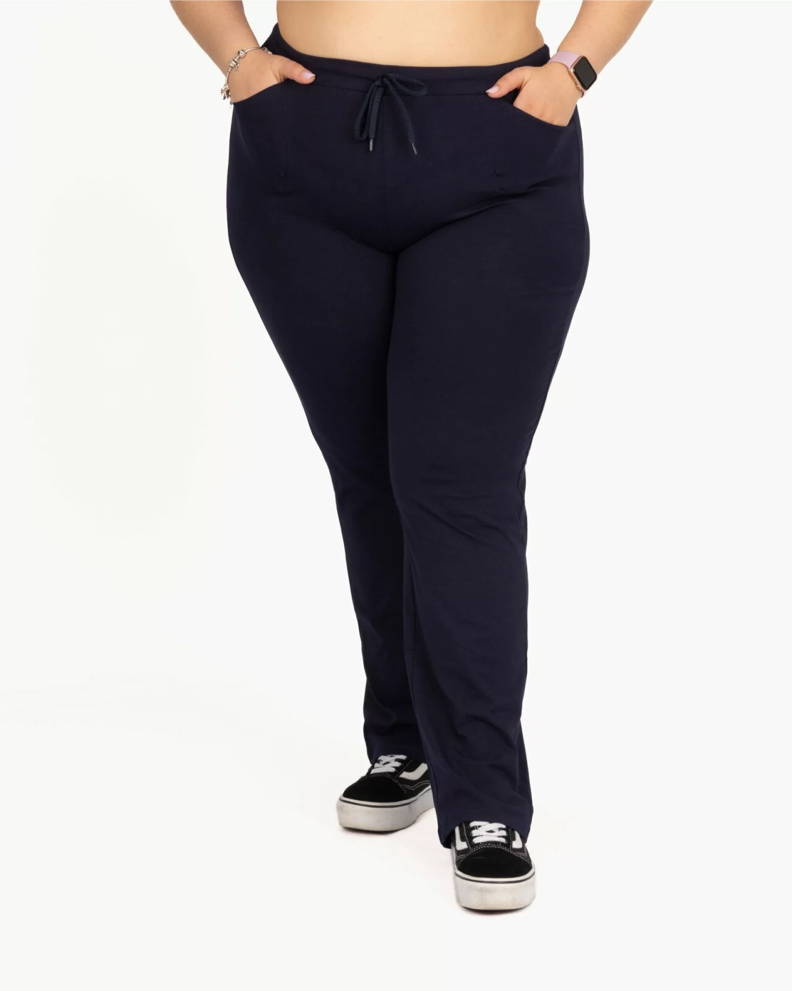 Pantaloni bleumarin mărimi mari vară buzunare aplicate