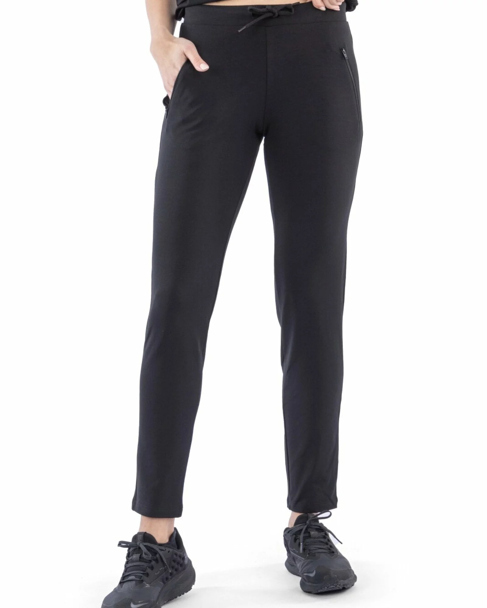 Pantaloni negri conici buzunare fermoar