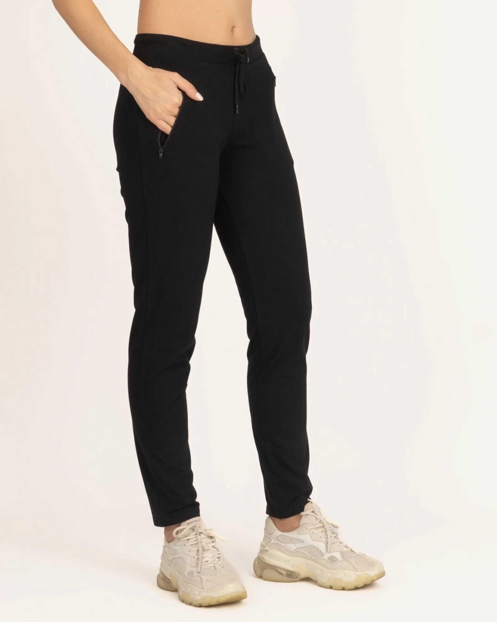 Pantaloni negri conici buzunare fermoar
