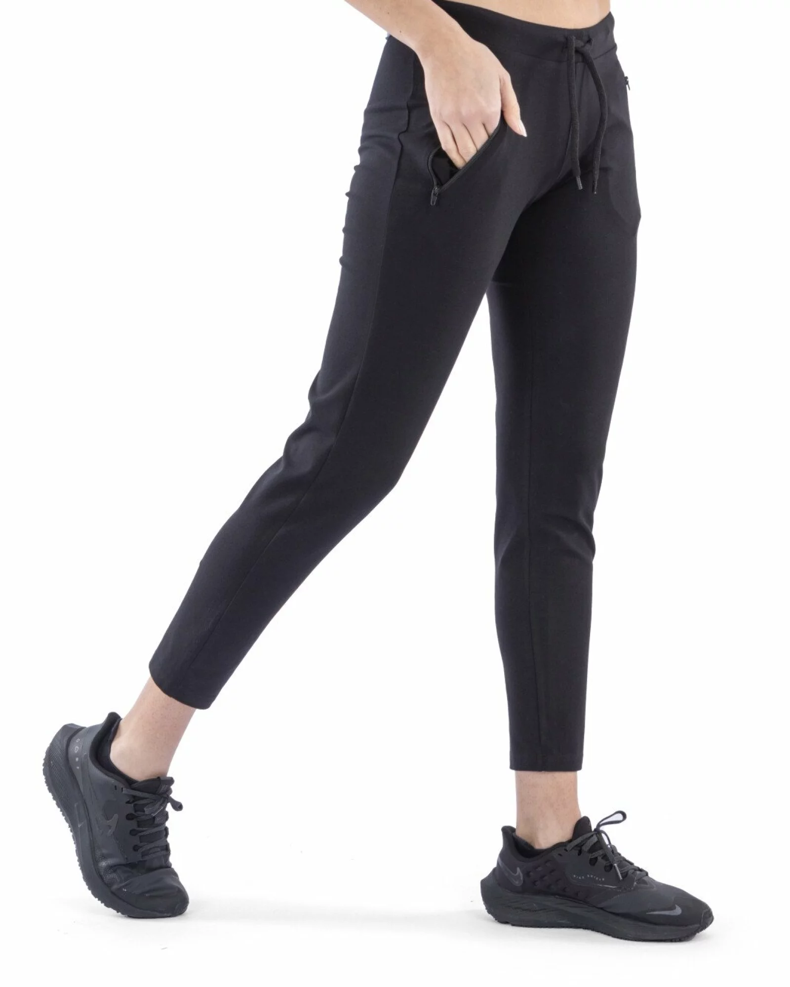 Pantaloni negri conici buzunare fermoar