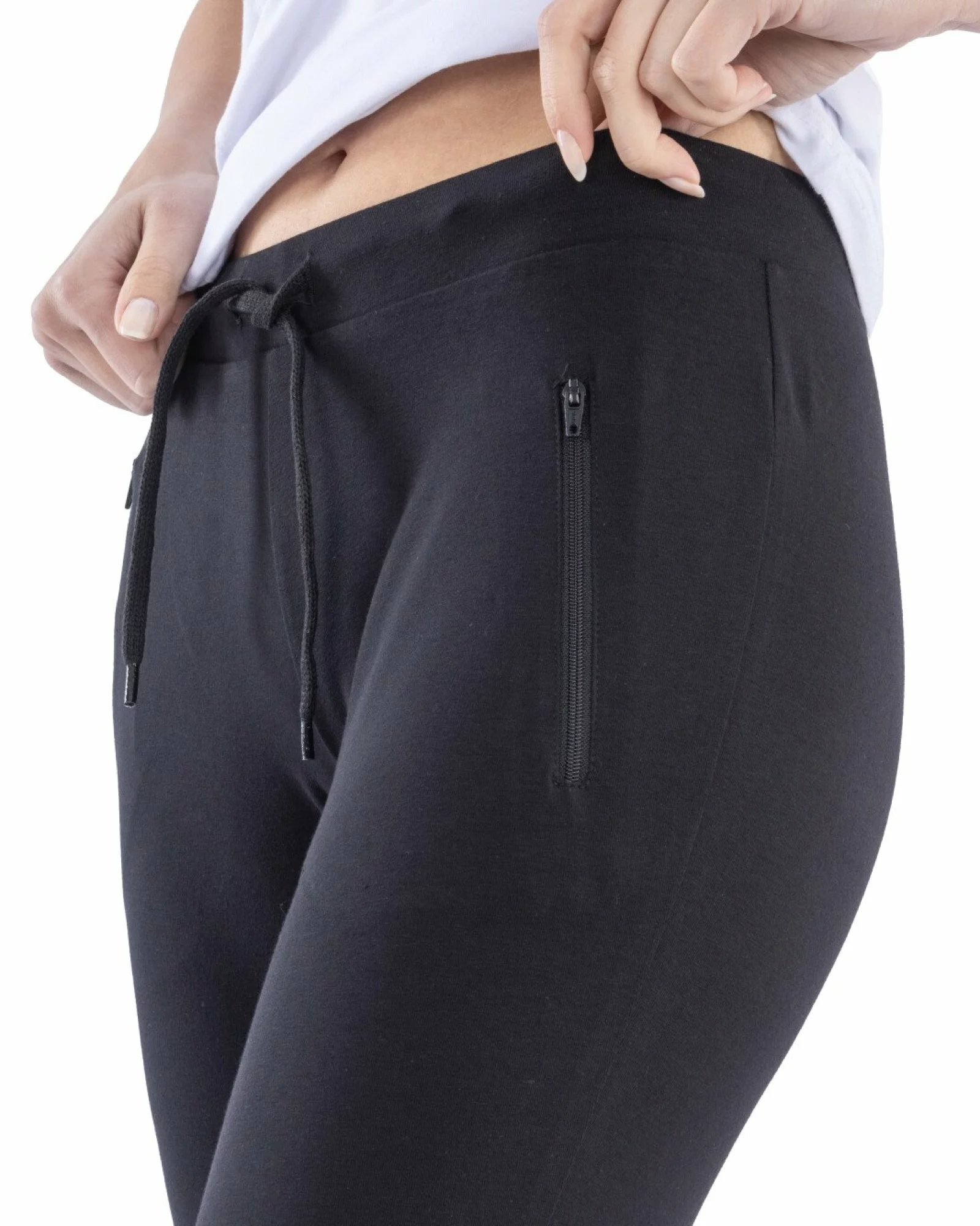 Pantaloni negri conici buzunare fermoar